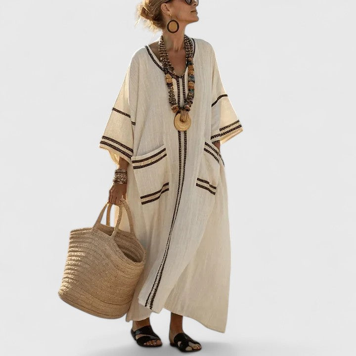 Serafina Striped V-Neck Maxi Dress