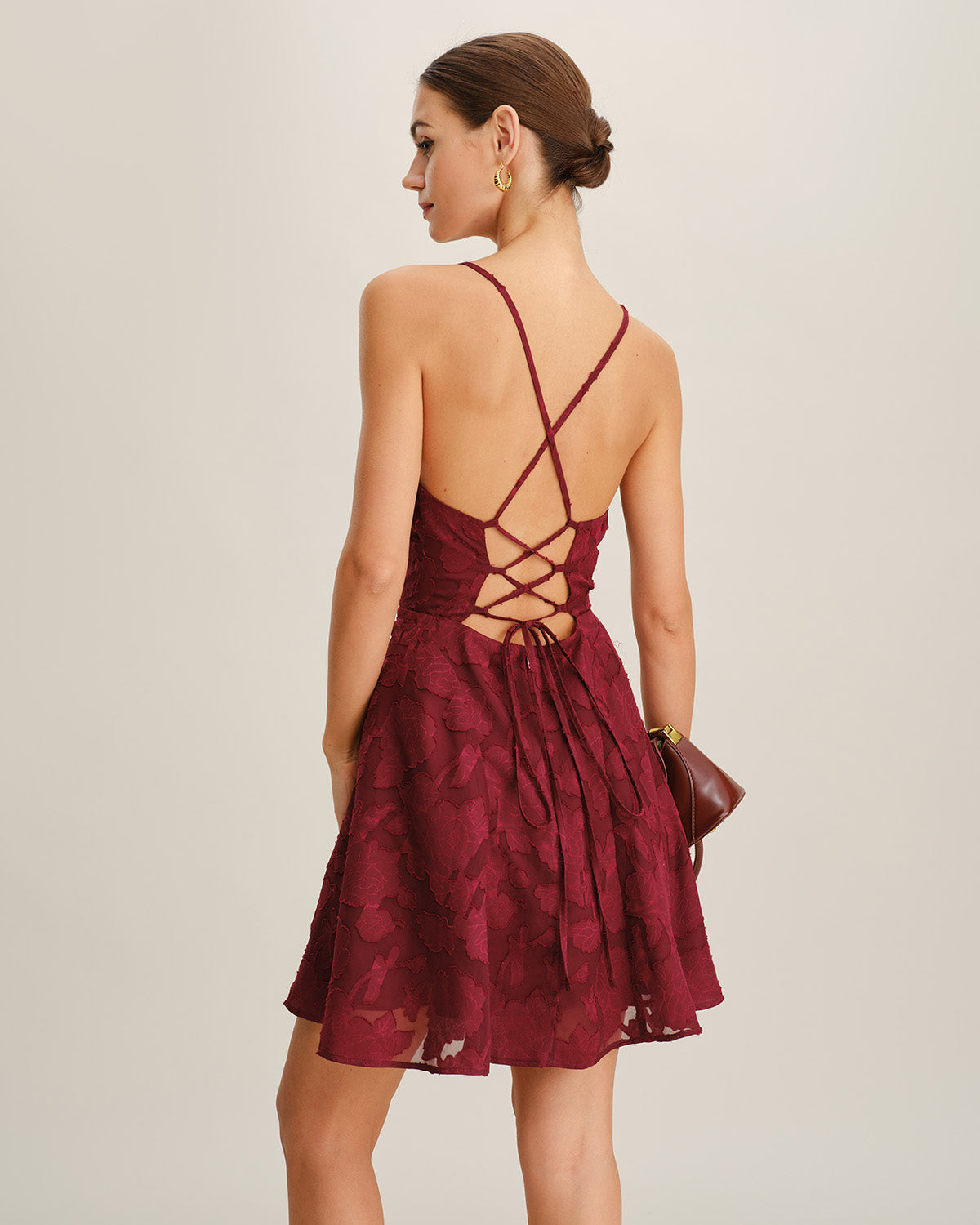 Veyra Textured Floral Square-Neck Mini Dress
