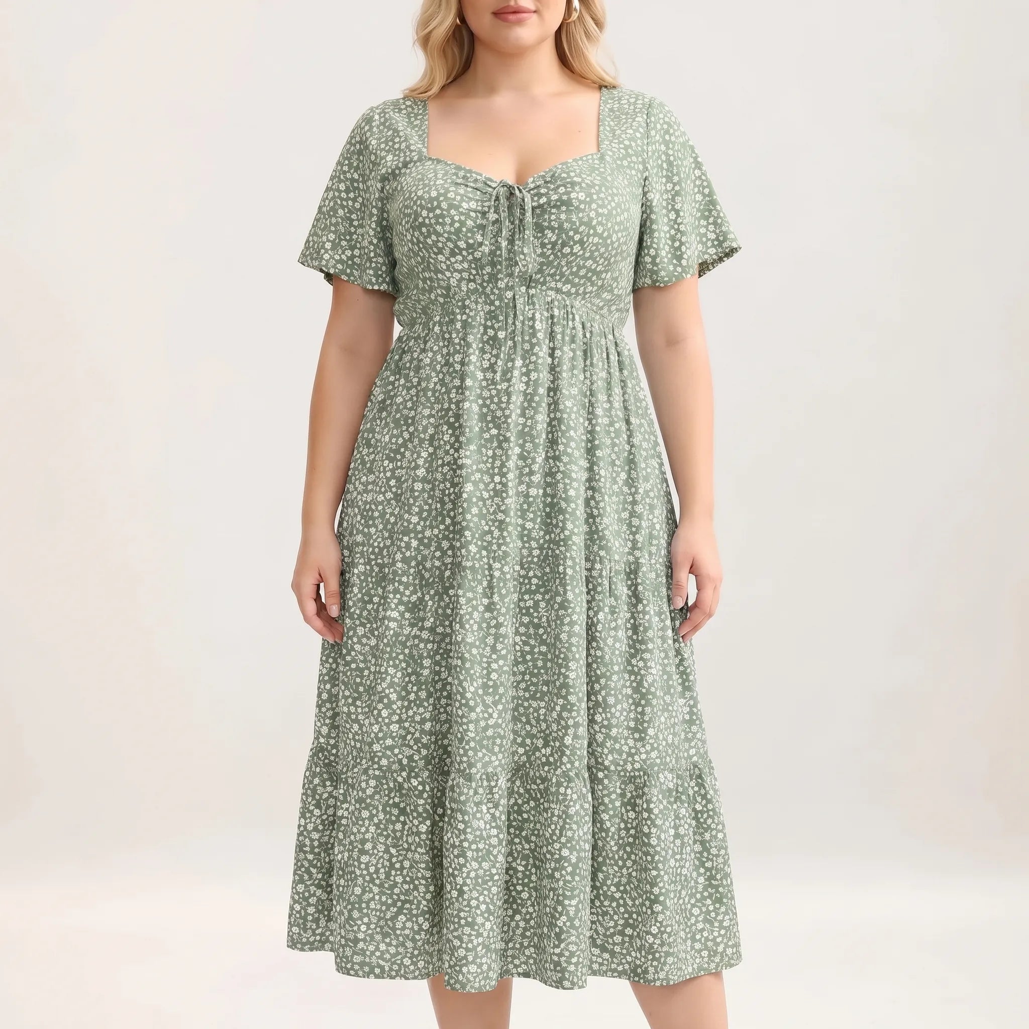 Rosalind Tiered Midi Dress with Sweetheart Neckline