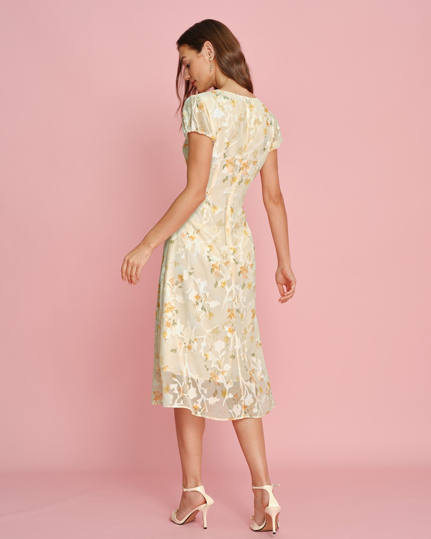 Rosette Textured Floral Midi Dress