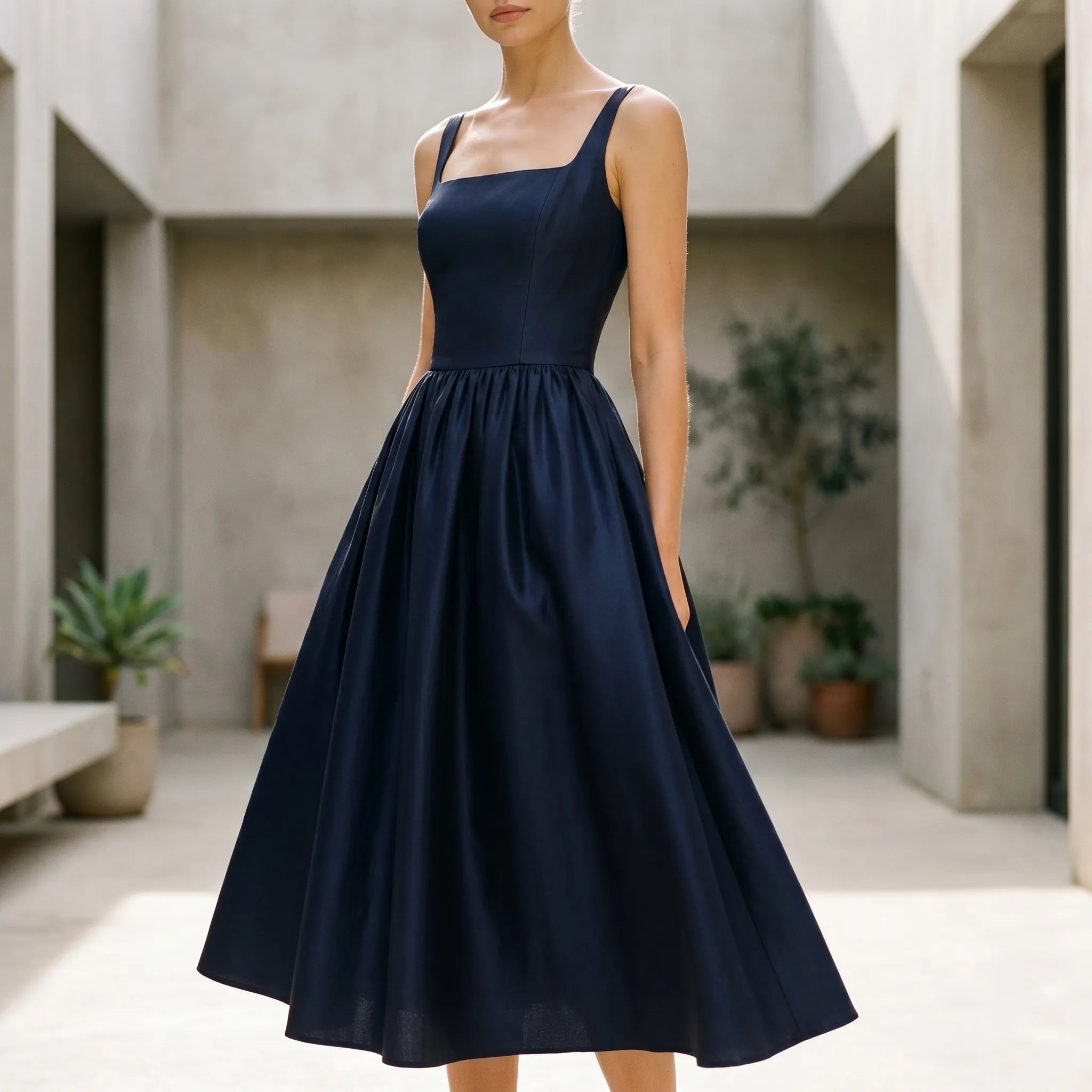 Novara Square-Neck A-Line Midi Dress