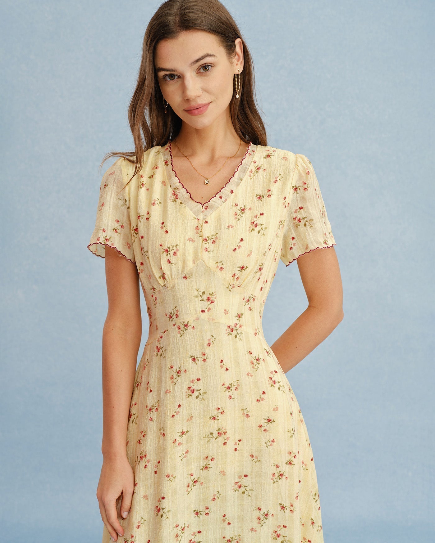 Belaire Floral V-Neck Midi Dress