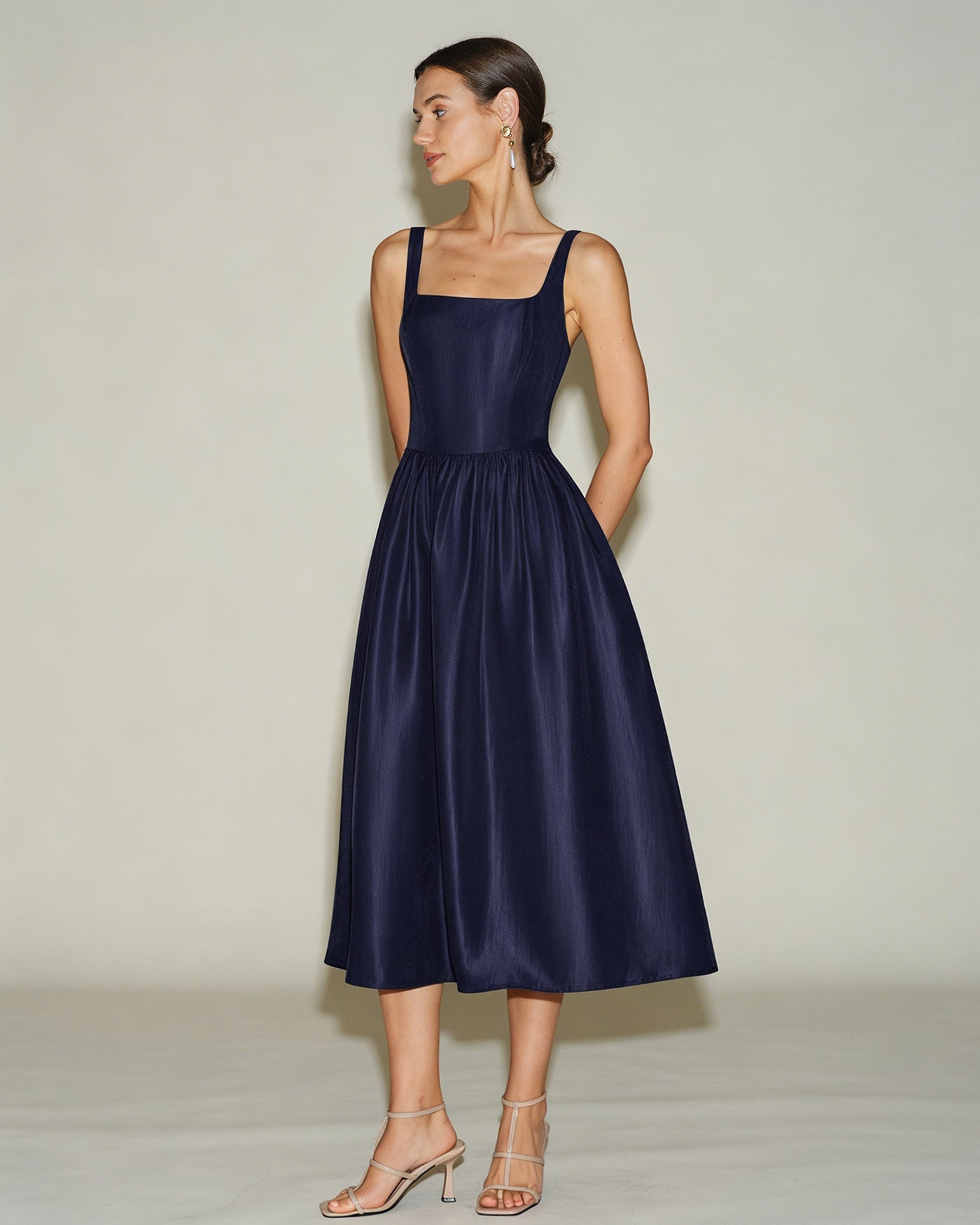 Novara Square-Neck A-Line Midi Dress
