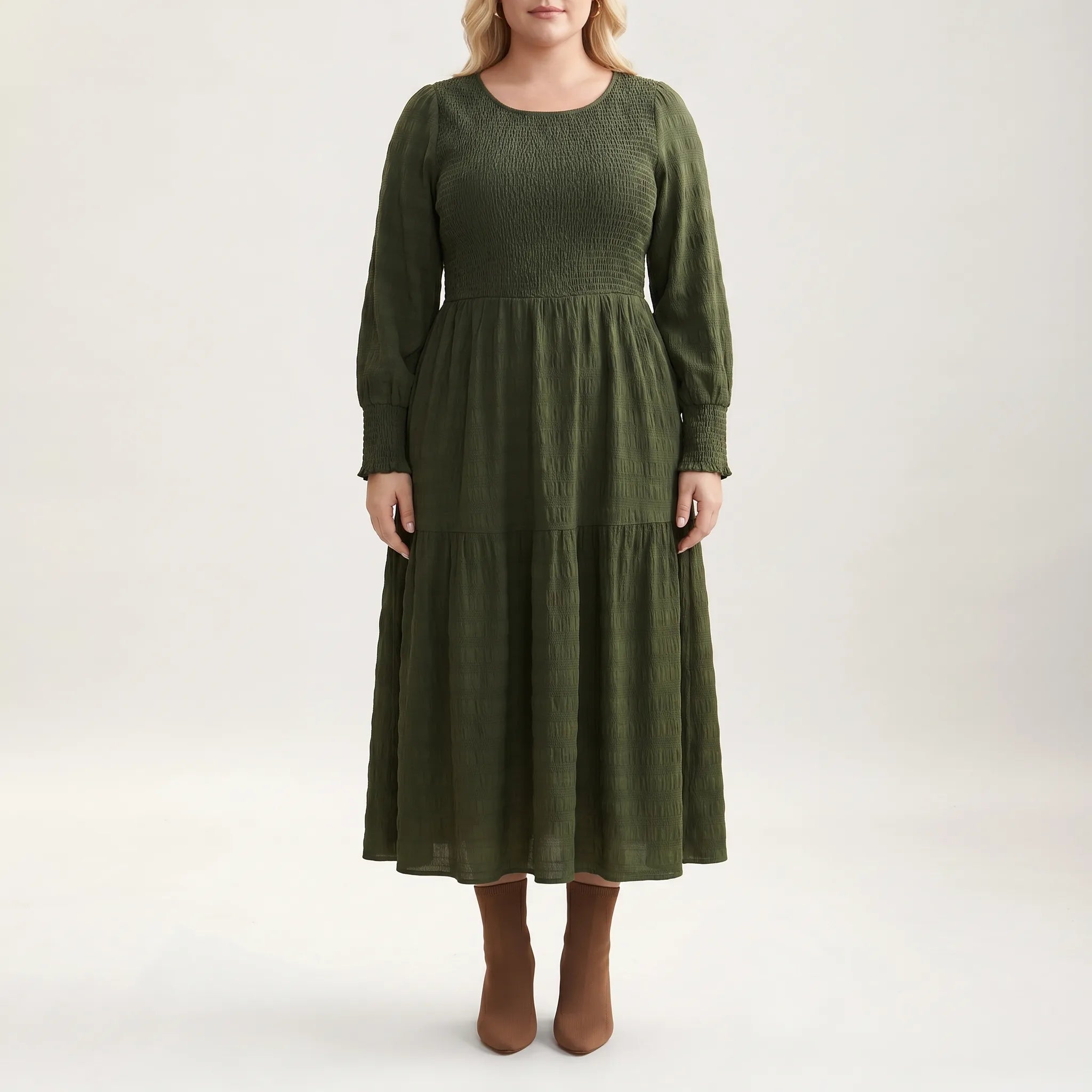 Larkin Shirred Bodice Tiered Midi Dress