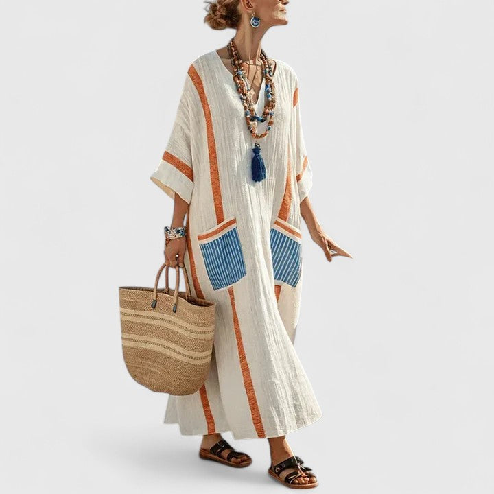 Serafina Striped V-Neck Maxi Dress