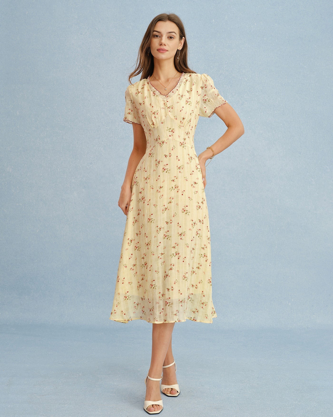 Belaire Floral V-Neck Midi Dress