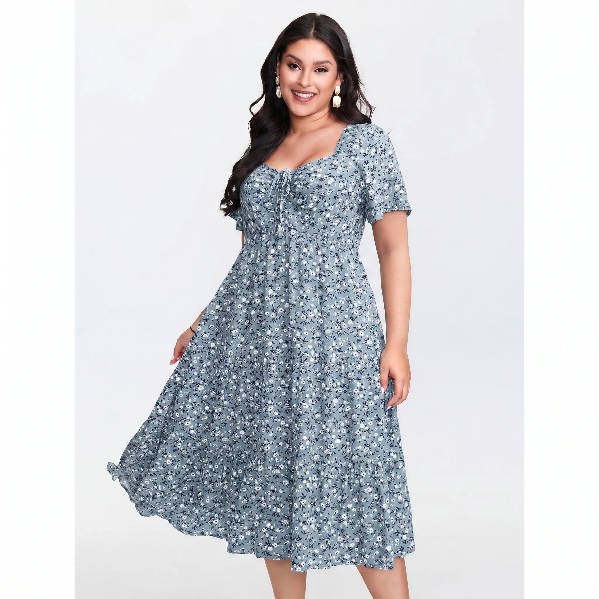 Rosalind Tiered Midi Dress with Sweetheart Neckline