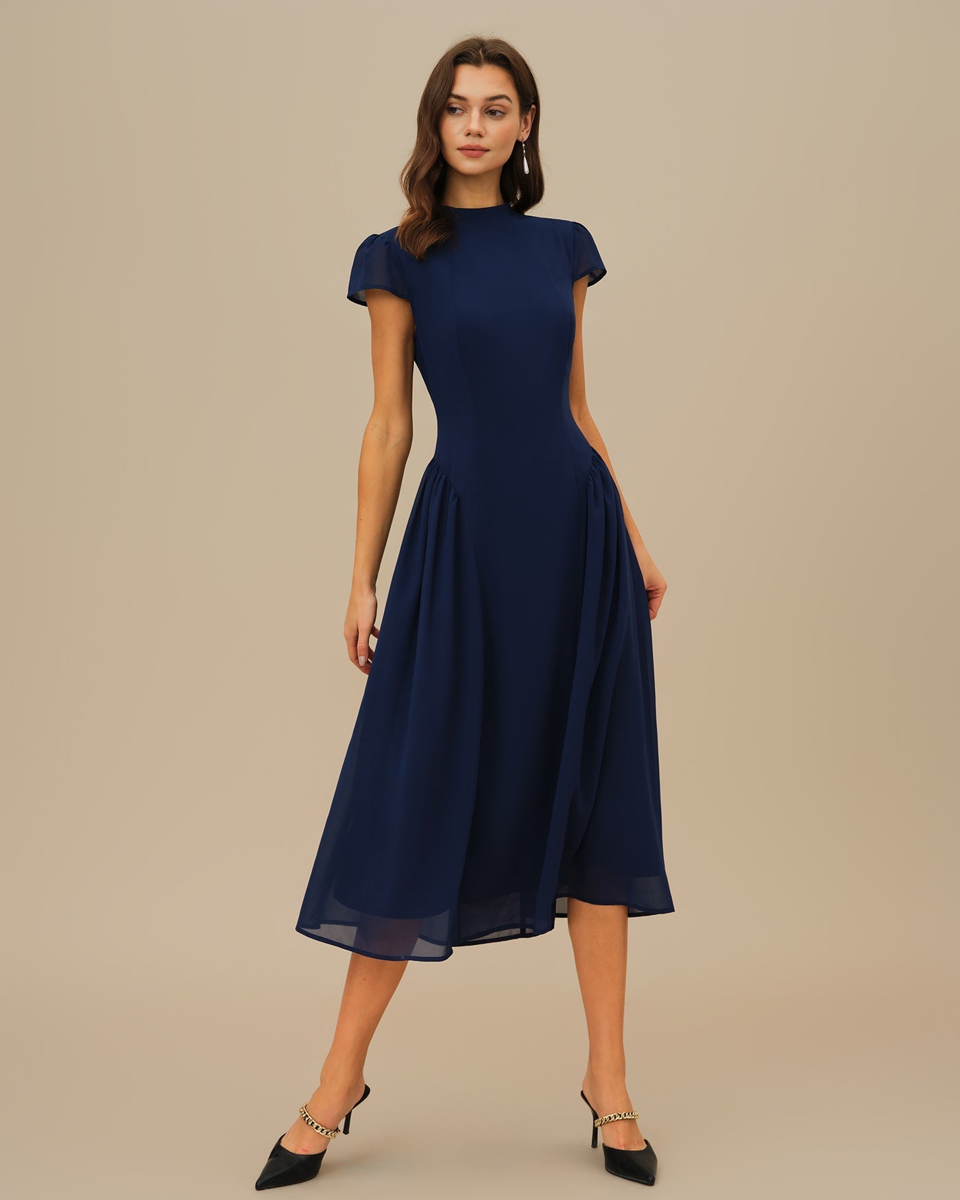 Thalia Turtle Neck Short Sleeve Midi Dress