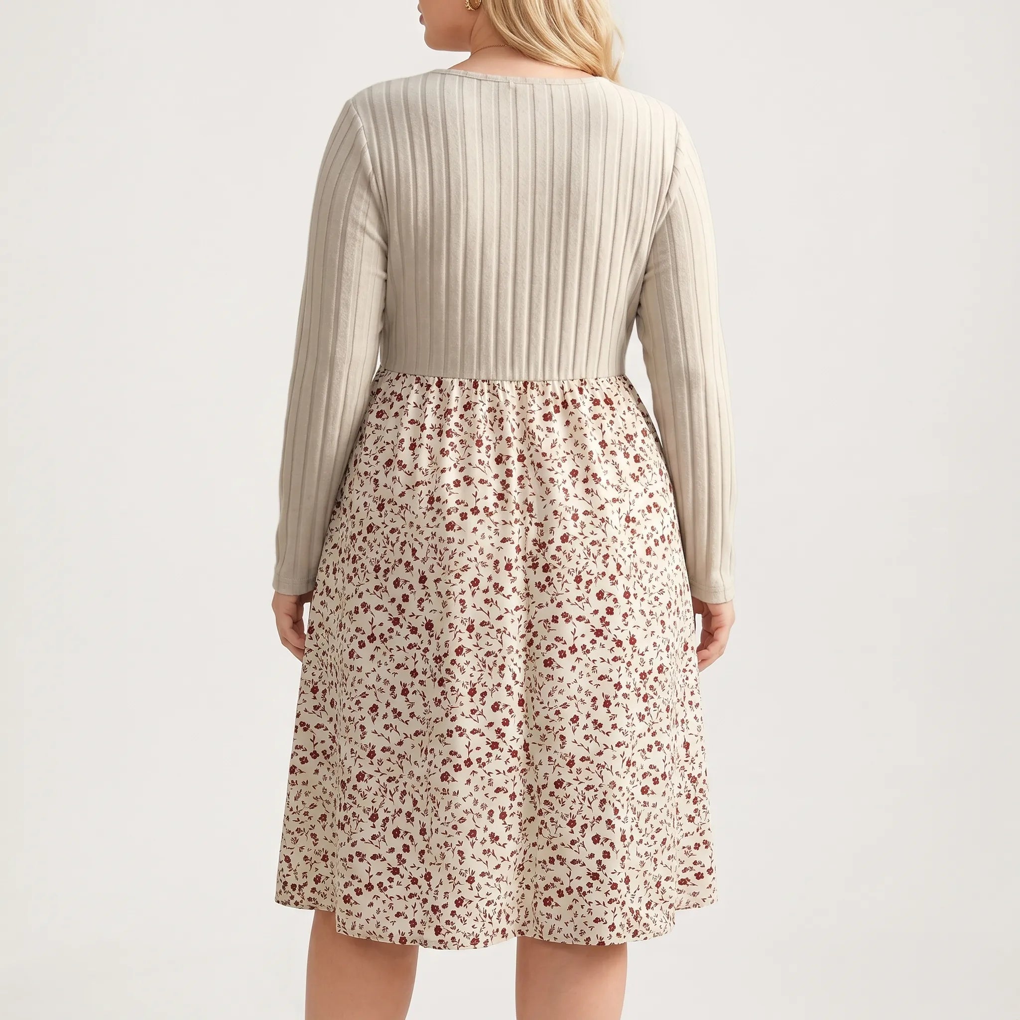 Everly Ribbed Floral Patchwork Midi Dress