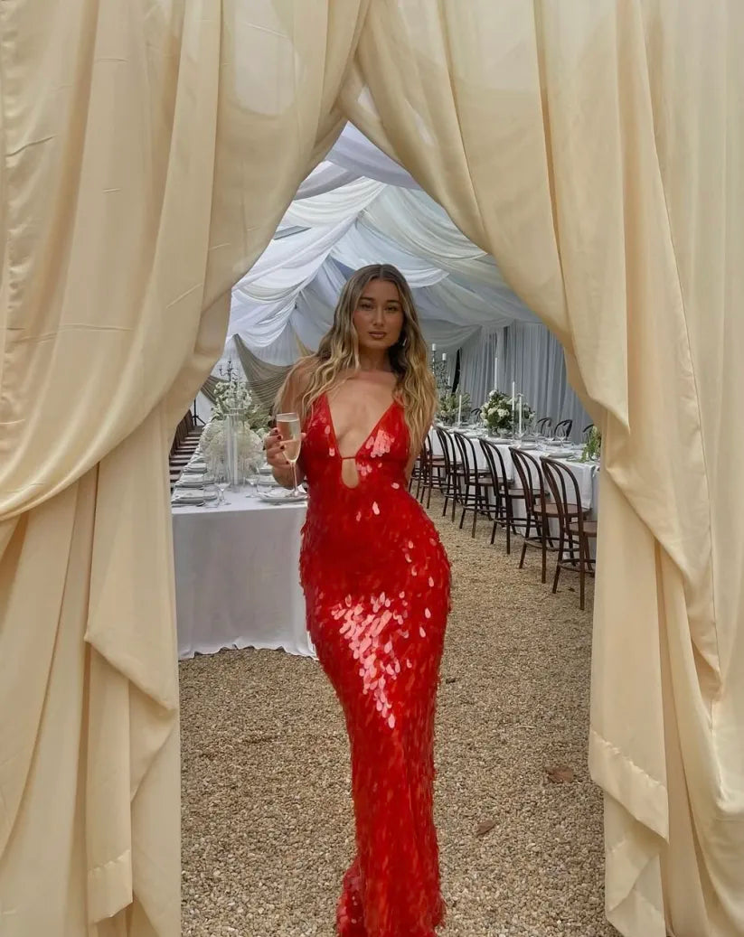 Selene V-Neck Backless Maxi Dress