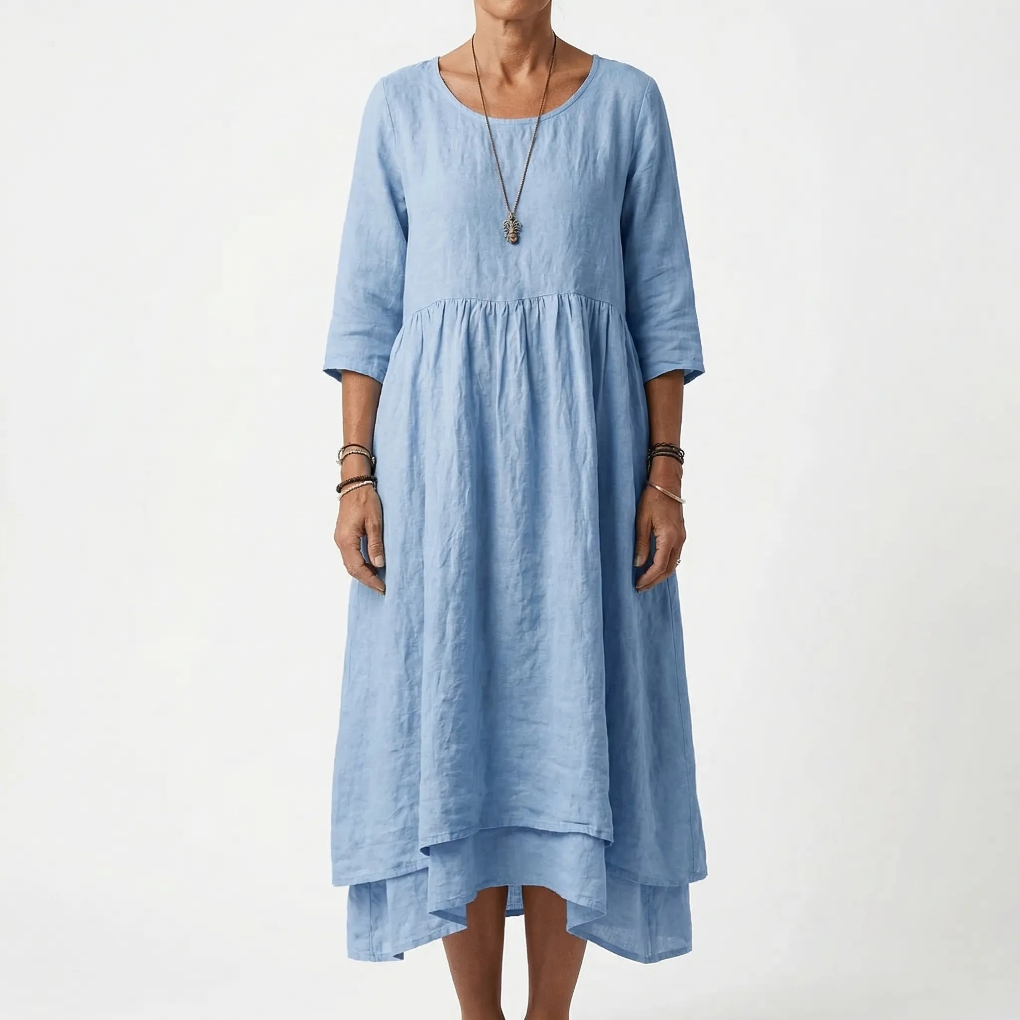 Cortina Linen Cotton Gathered Waist Midi Dress
