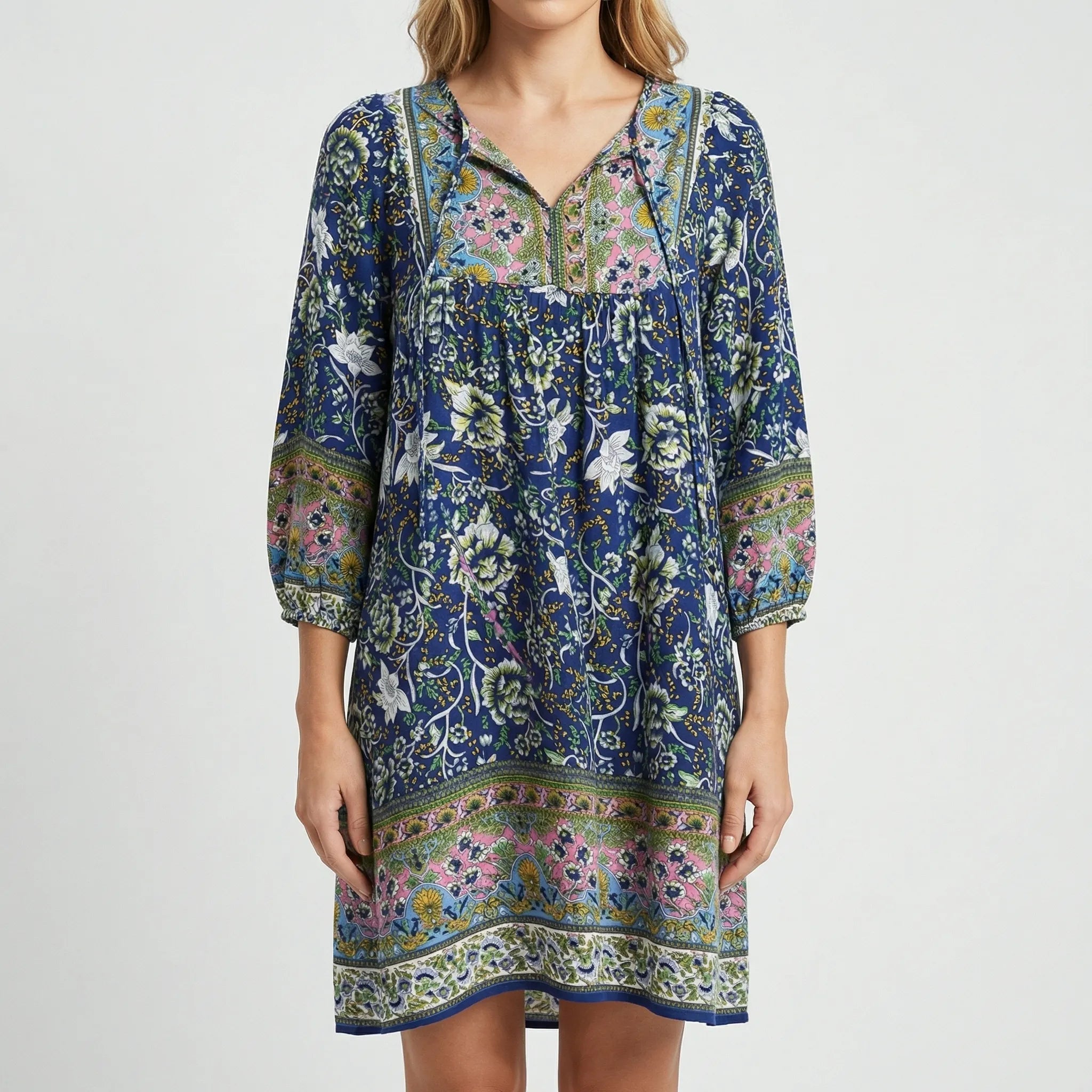 Solenne Floral V-Neck Puff Sleeve Mini Dress