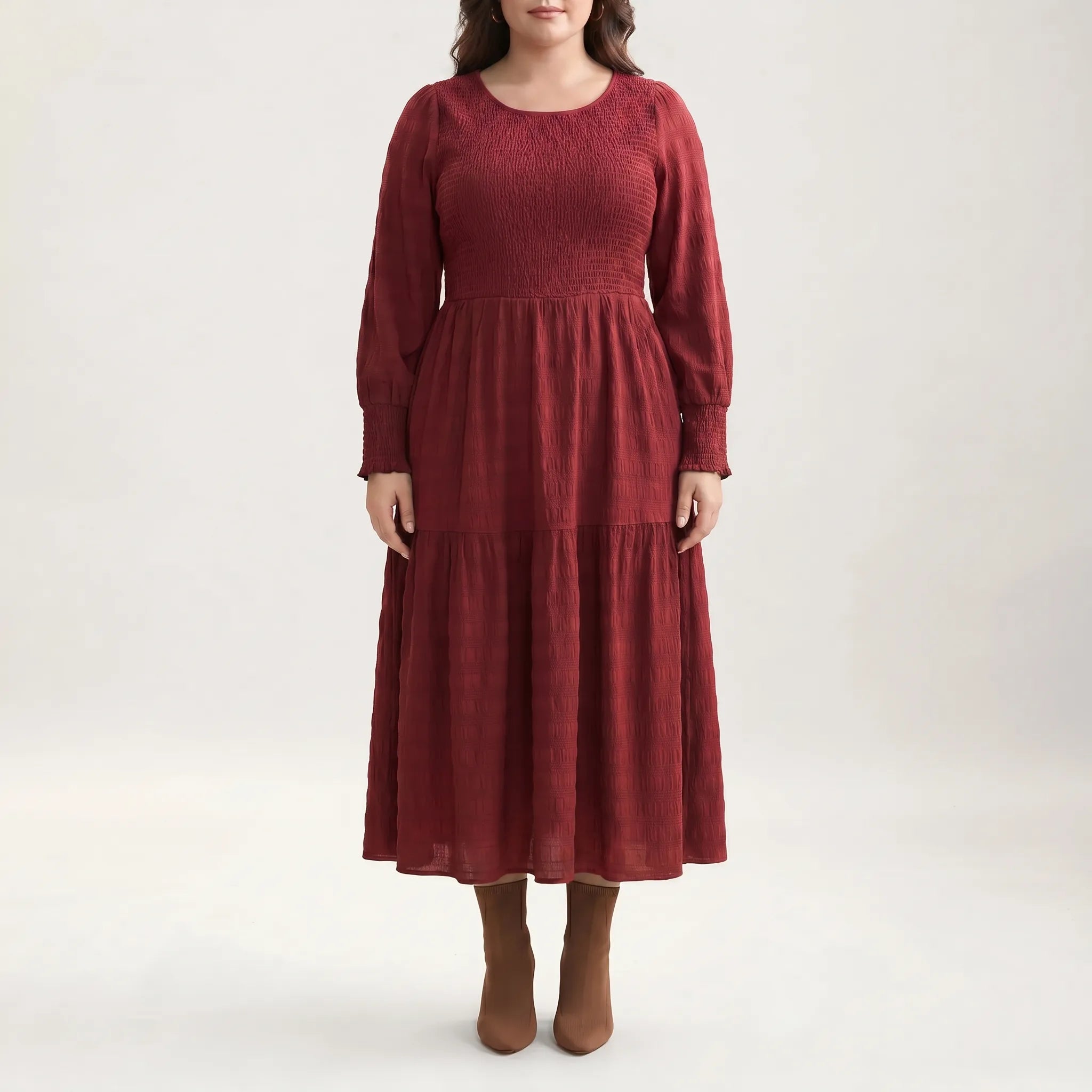 Larkin Shirred Bodice Tiered Midi Dress
