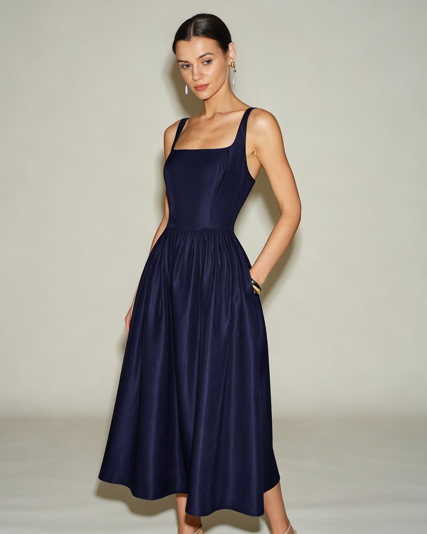Novara Square-Neck A-Line Midi Dress