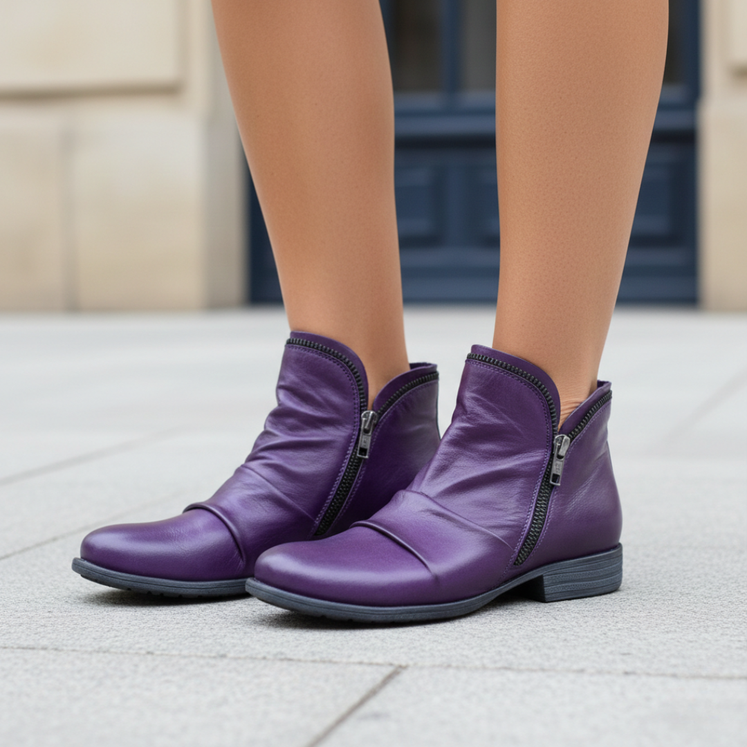 Caldwell Orthopedic Faux Leather Ruched Ankle Boots