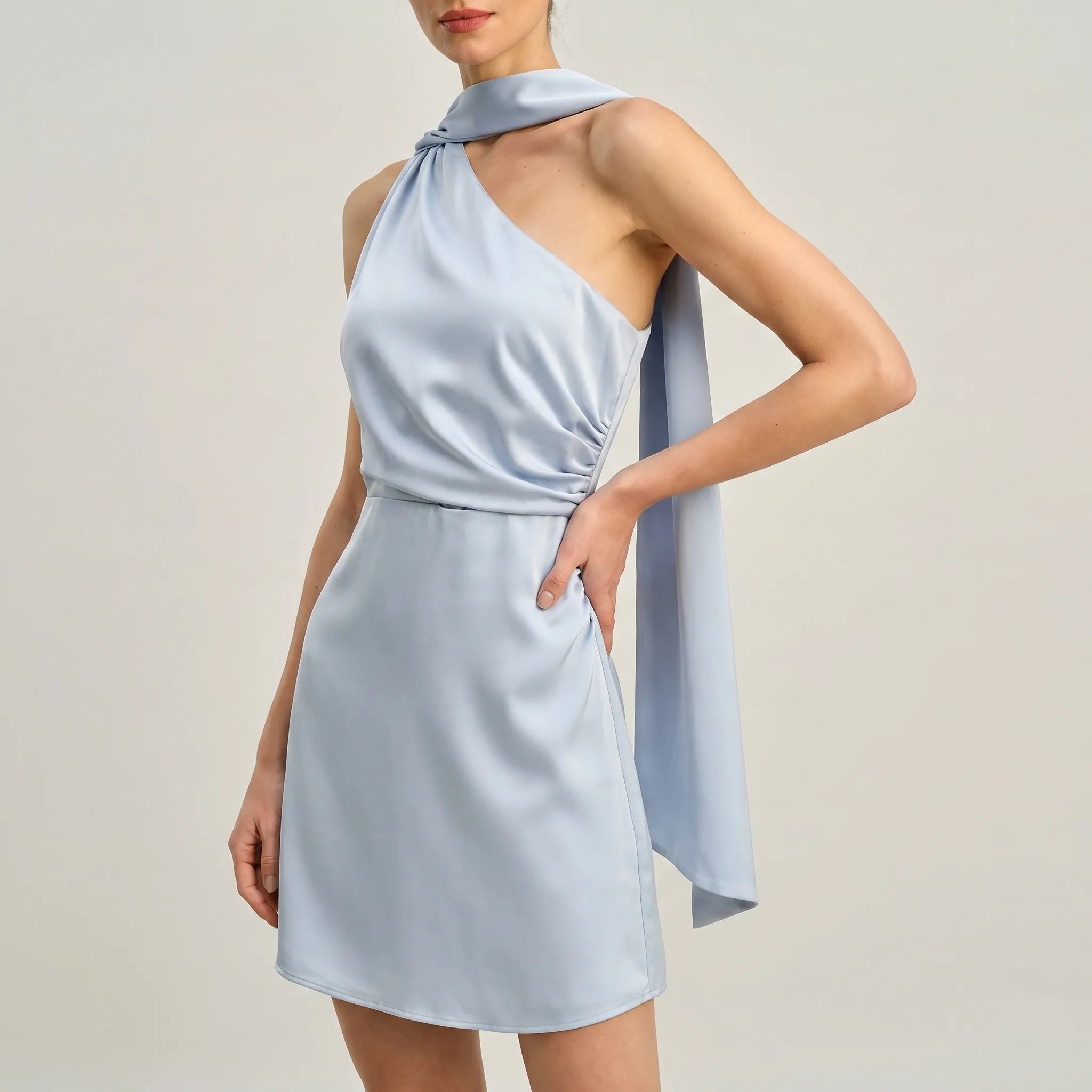 Astrid One-Shoulder Satin Mini Dress