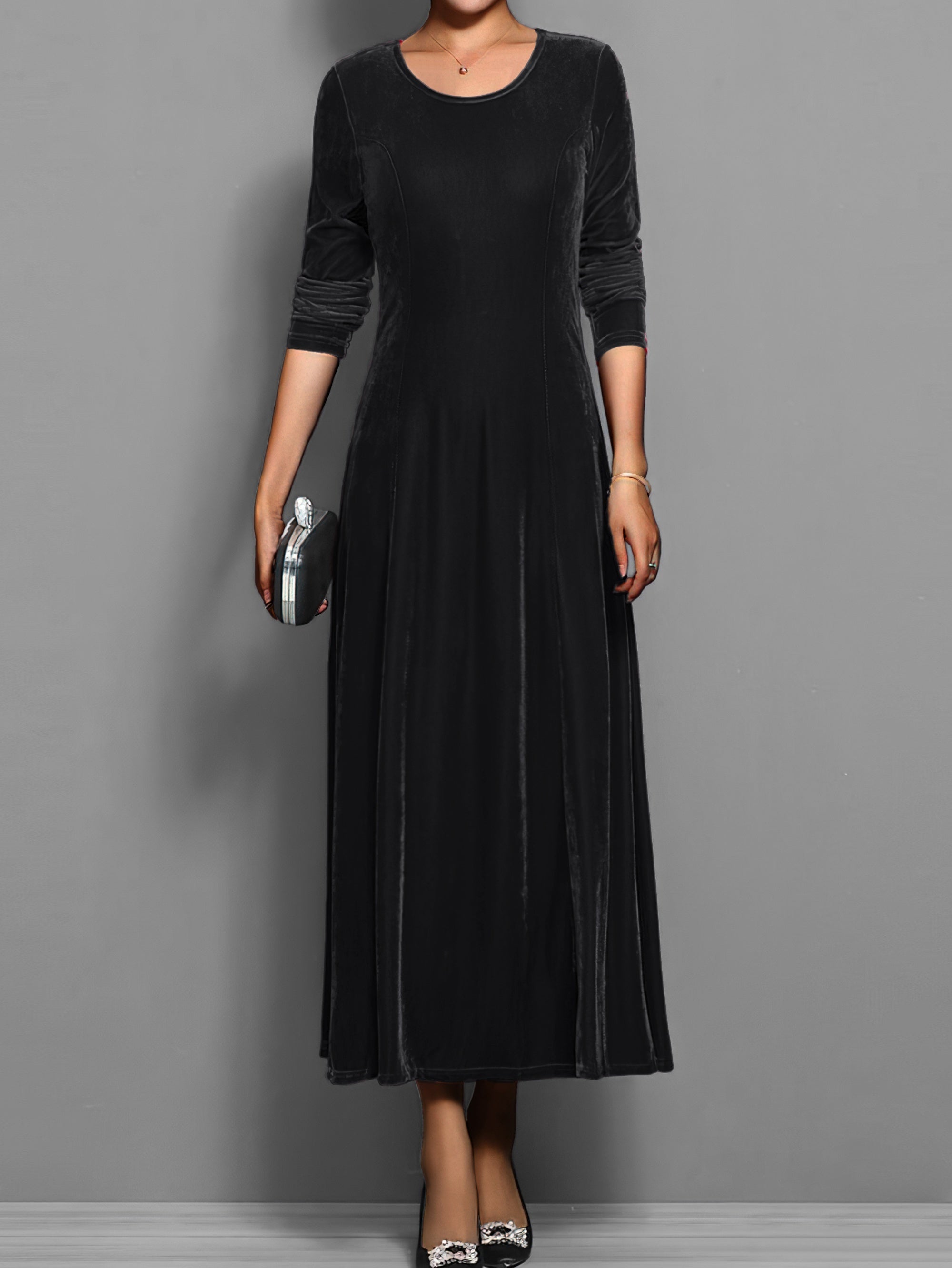 Delphine Round Neck Long Sleeve Maxi Dress