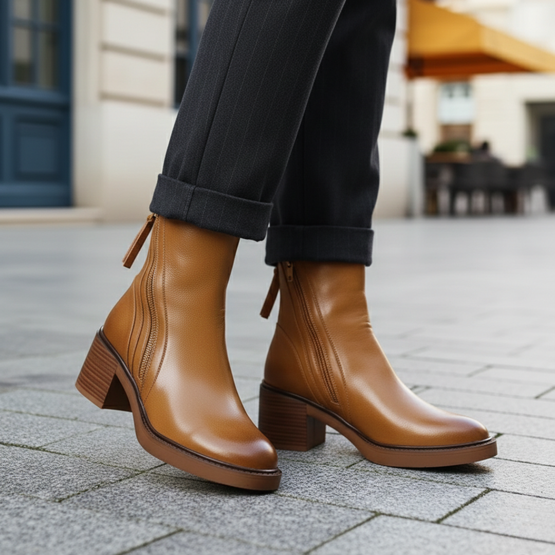 Hadley Orthopedic Faux Leather Ankle Boots Block Heel Side Zip