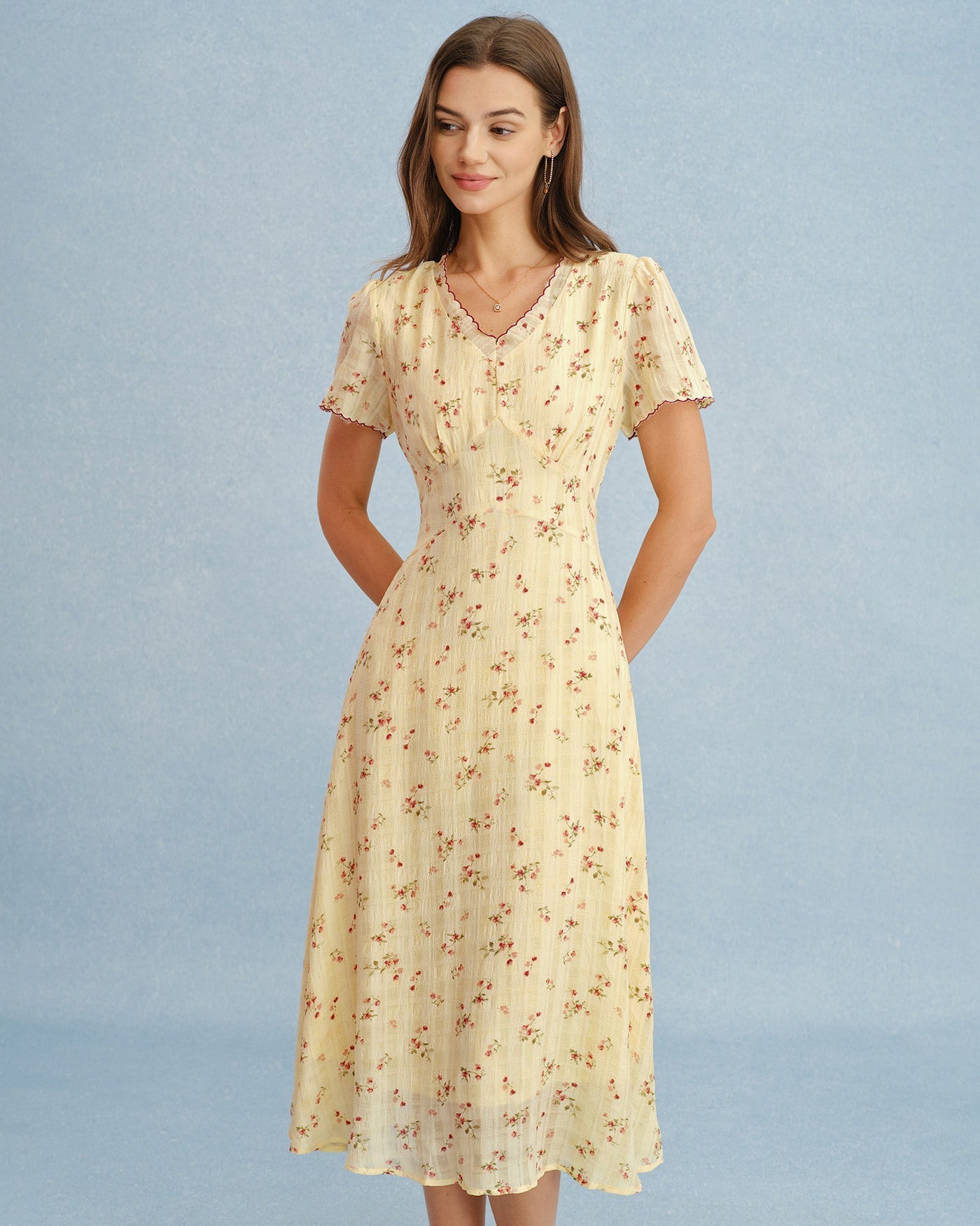 Belaire Floral V-Neck Midi Dress