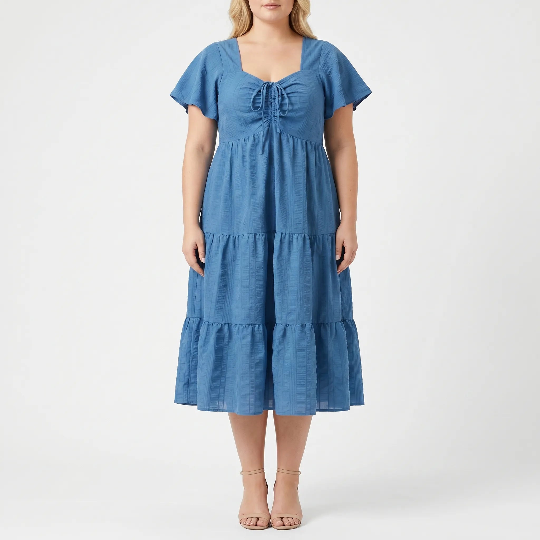 Bellina Tiered Ruffle Midi Dress With Pockets