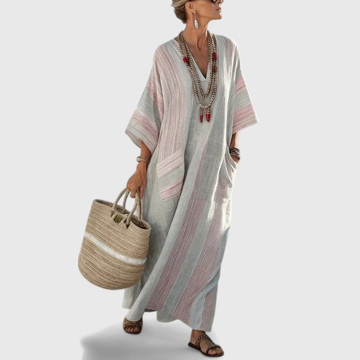 Serafina Striped V-Neck Maxi Dress