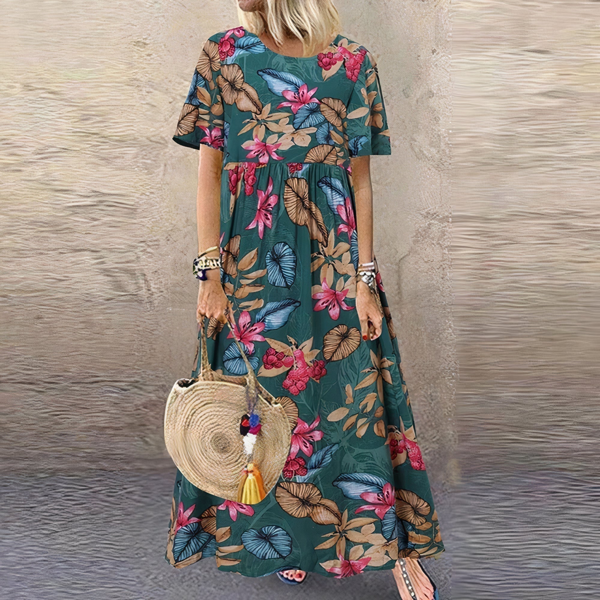 Florina Women's Floral Short Sleeve Maxi Dress