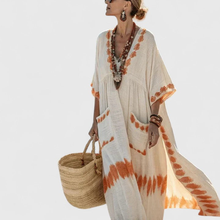 Serafina Striped V-Neck Maxi Dress