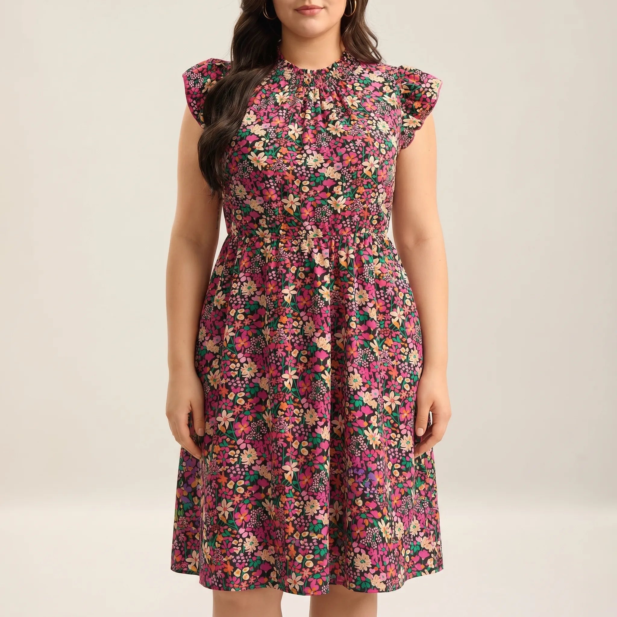 Celestia Floral Print Shirred Midi Dress