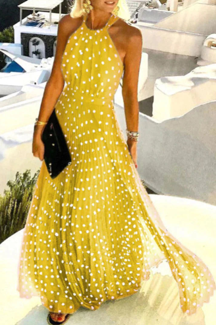 Roselyn Polka Dot Halter Neck Maxi Dress