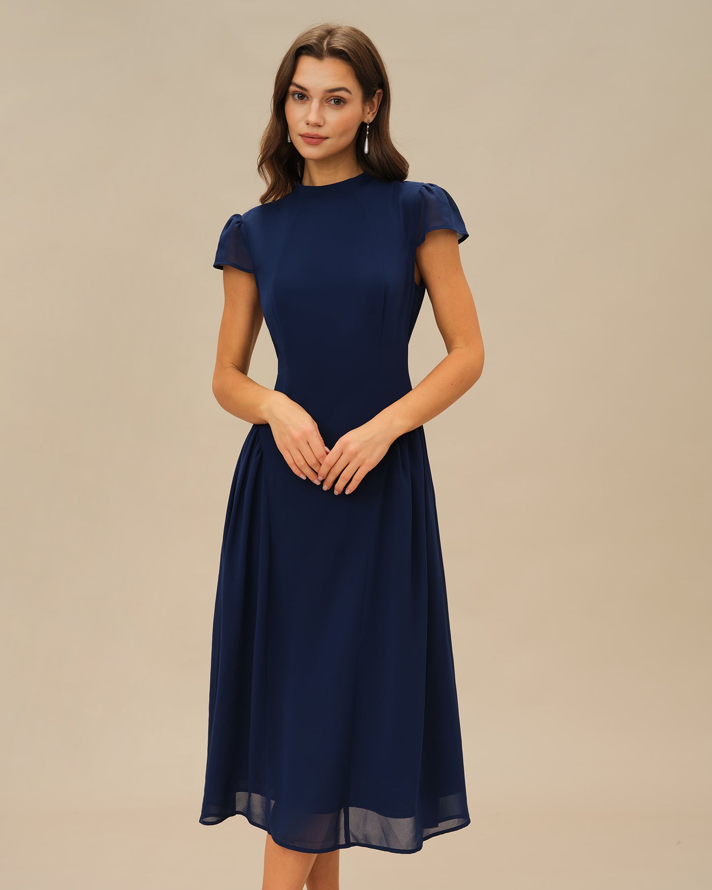Thalia Turtle Neck Short Sleeve Midi Dress