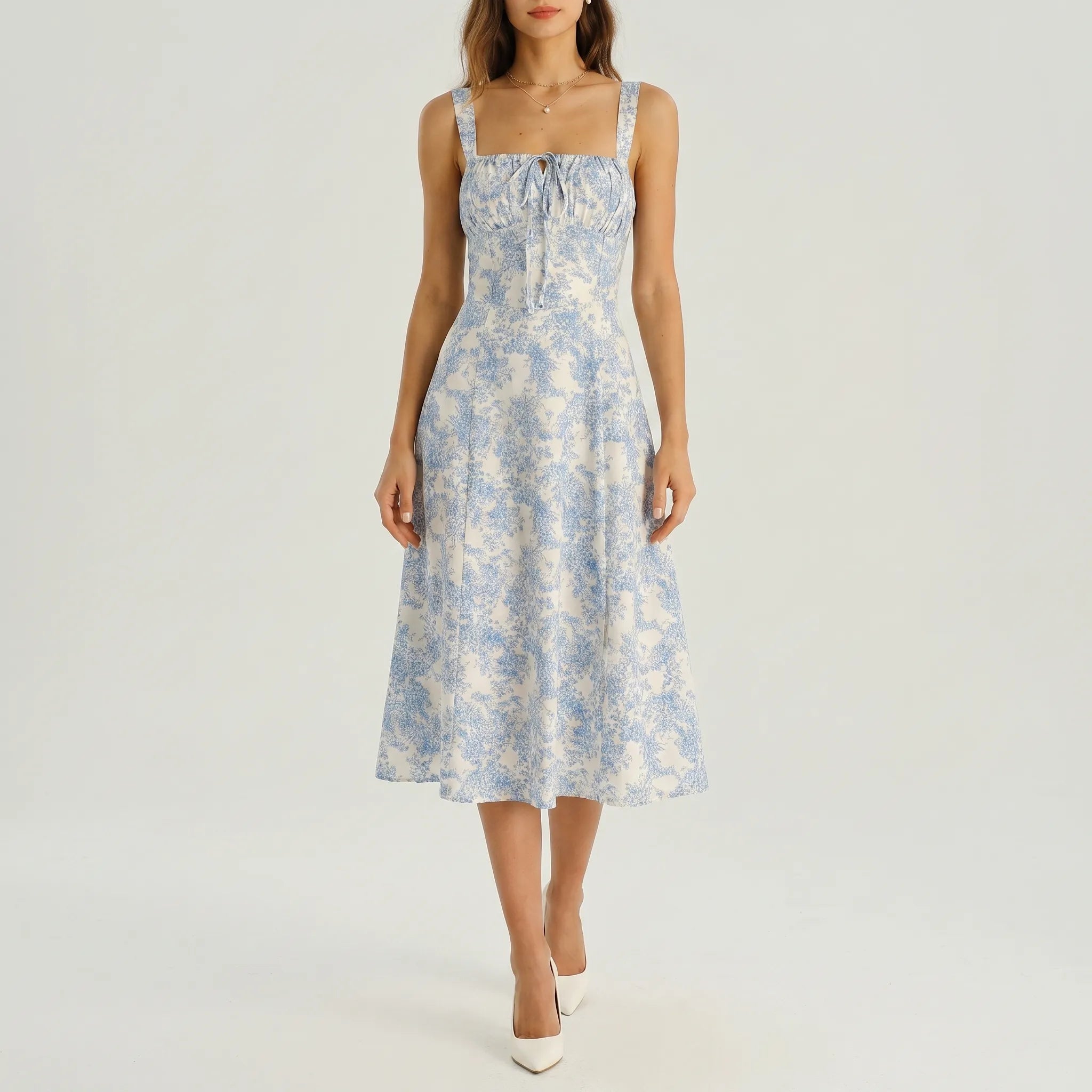 Celestine Floral Square-Neck Midi Dress