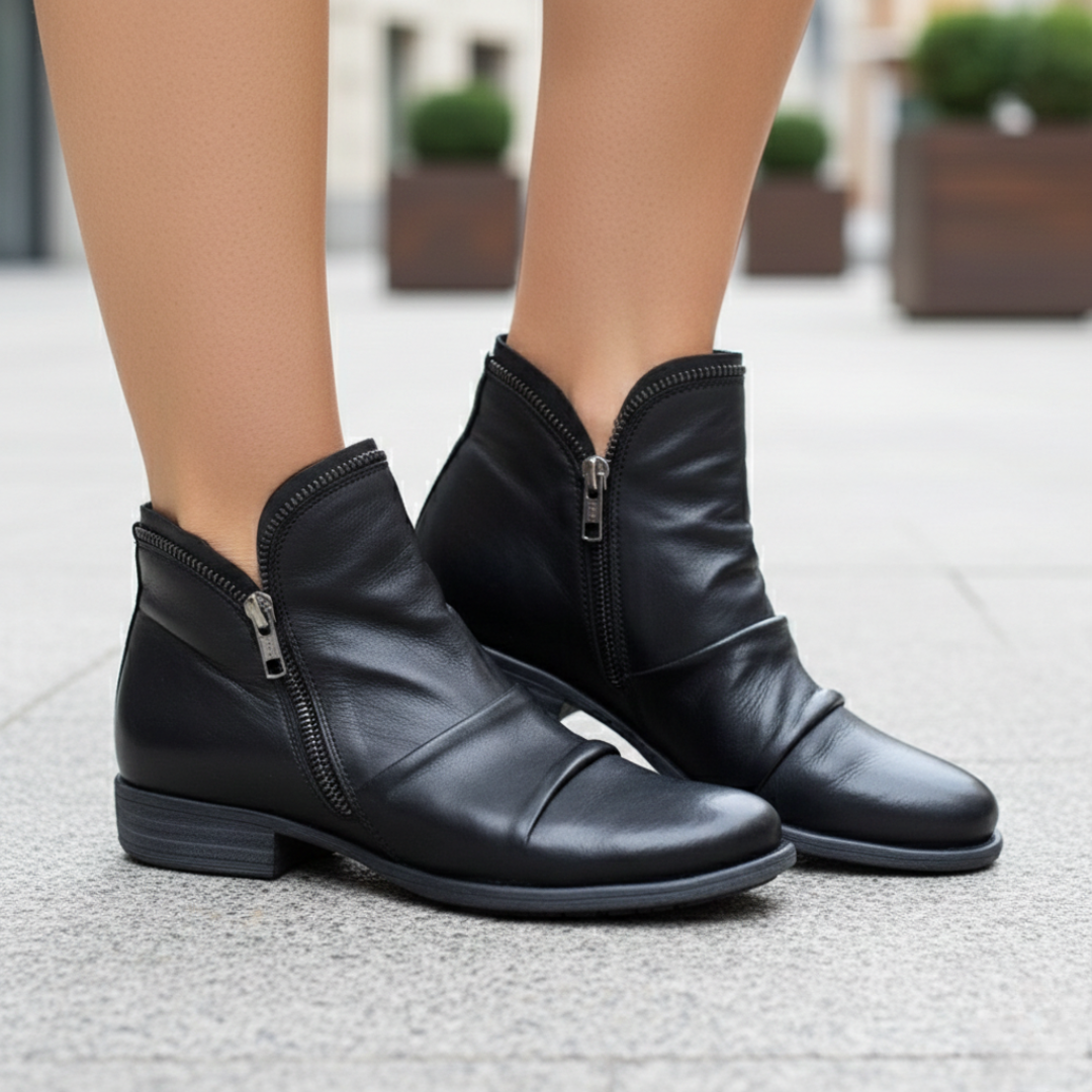 Caldwell Orthopedic Faux Leather Ruched Ankle Boots