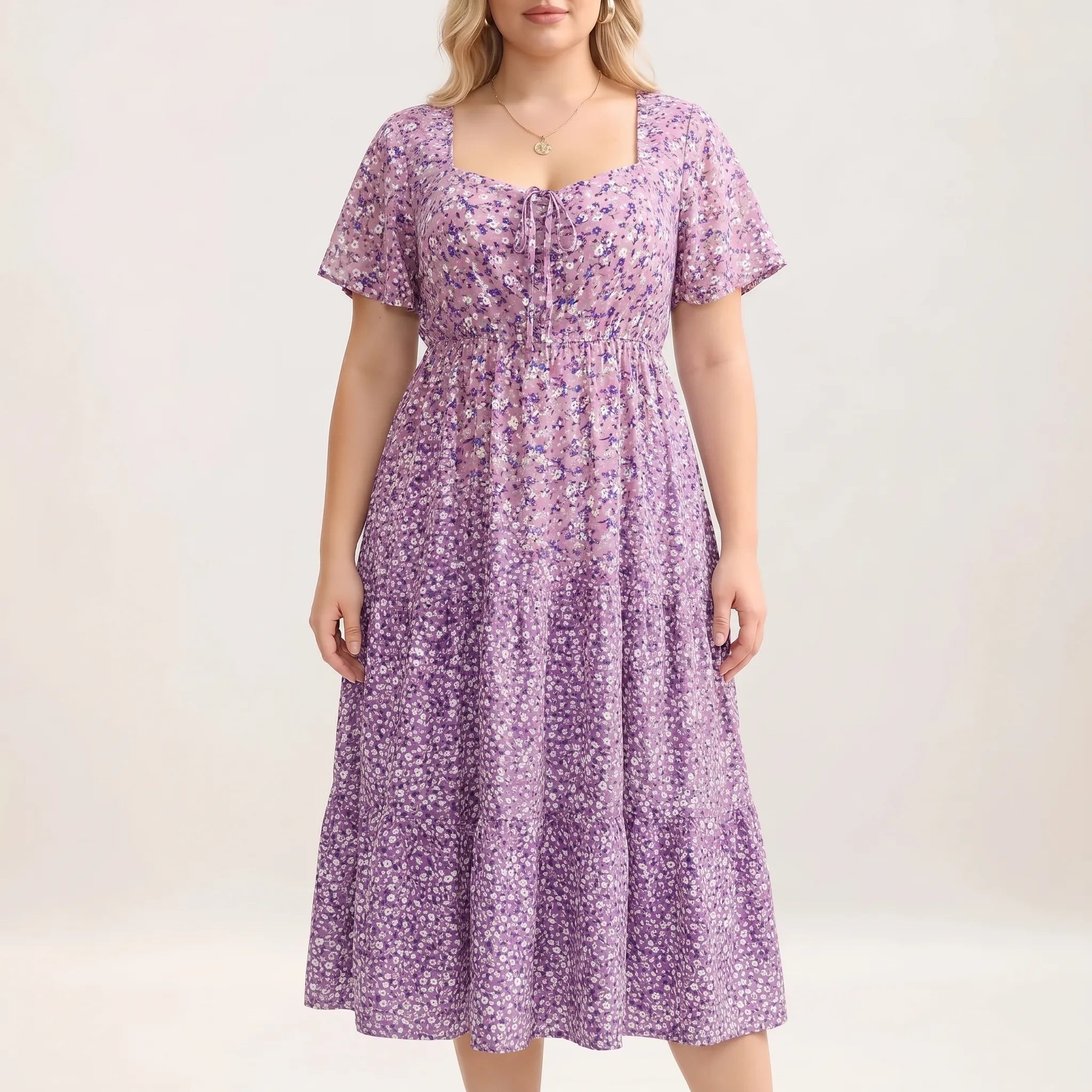 Rosalind Tiered Midi Dress with Sweetheart Neckline