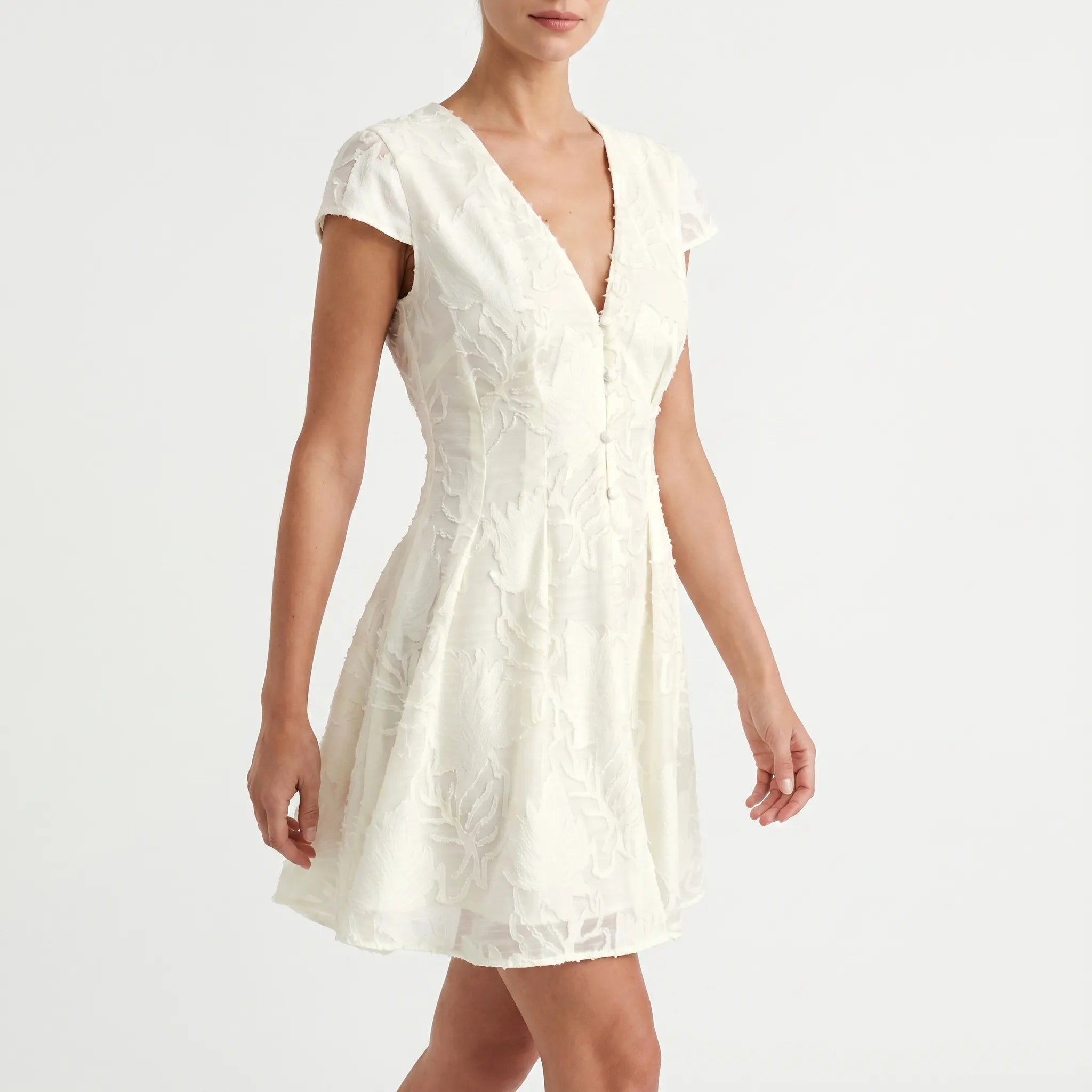 Solene Textured V-Neck A-Line Mini Dress