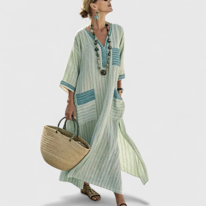 Serafina Striped V-Neck Maxi Dress