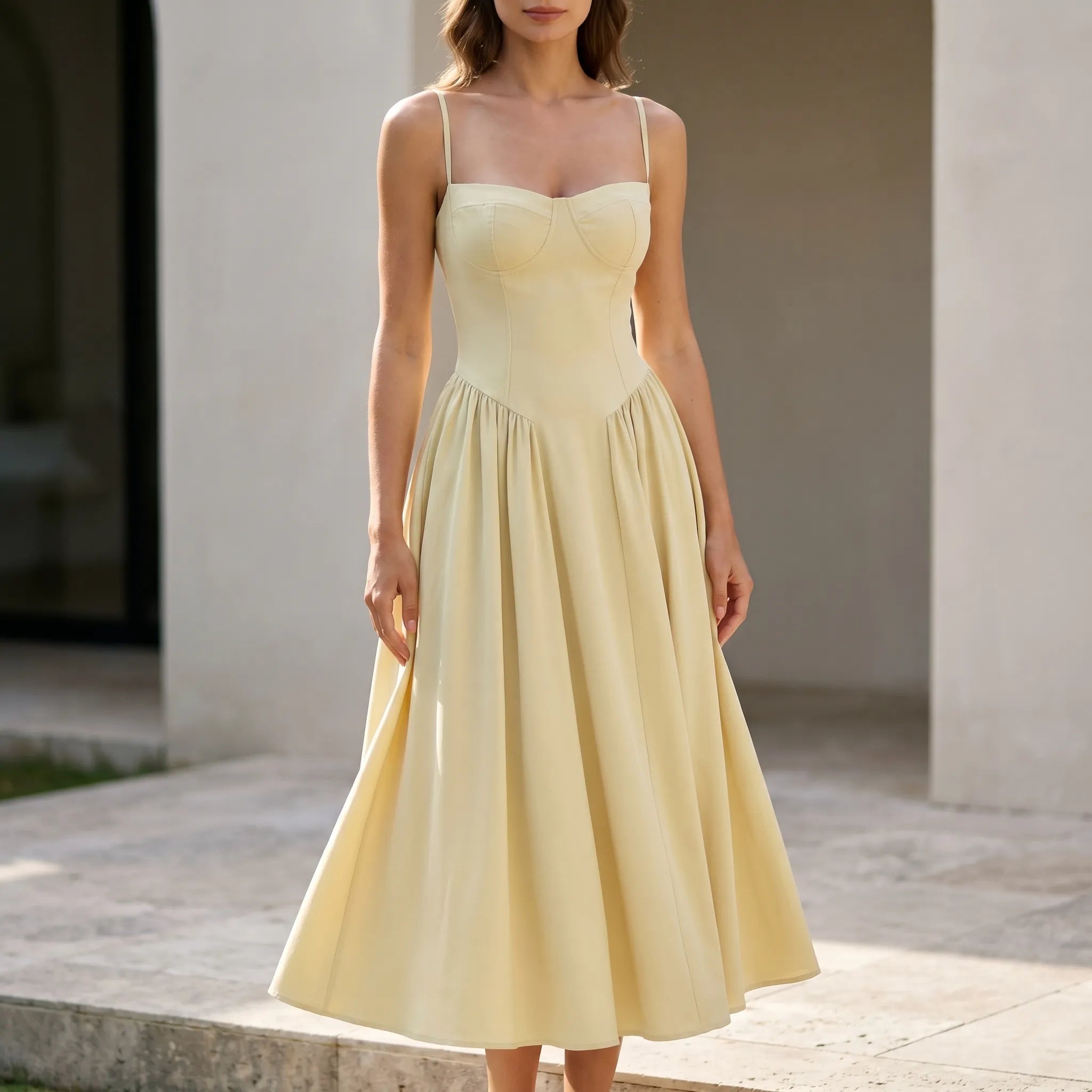 Solina Square Neck A-Line Midi Dress