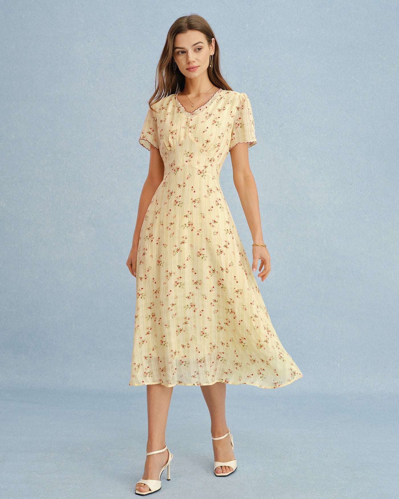 Belaire Floral V-Neck Midi Dress