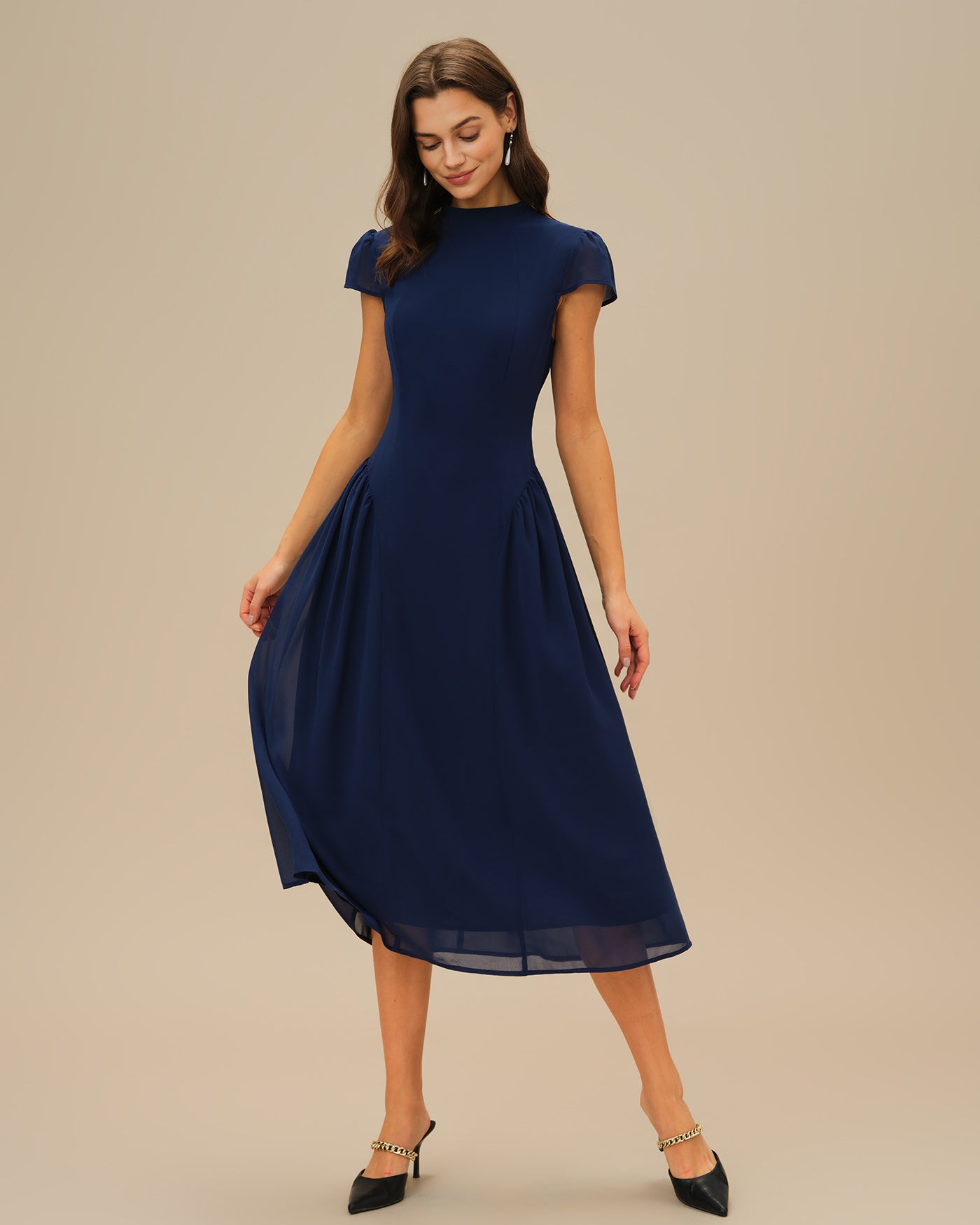 Thalia Turtle Neck Short Sleeve Midi Dress
