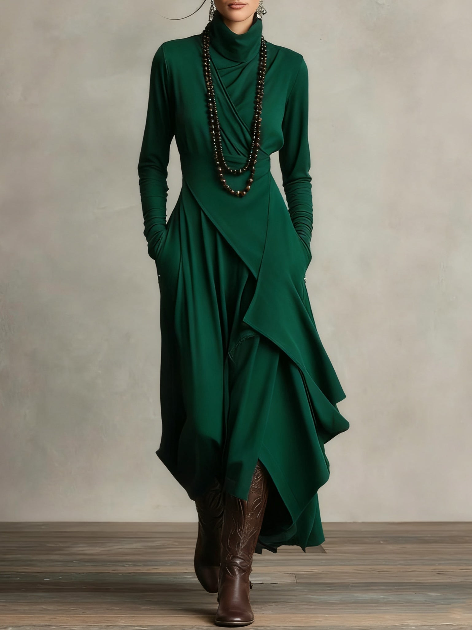 Bellamy Mock Turtleneck Long Sleeve Maxi Dress