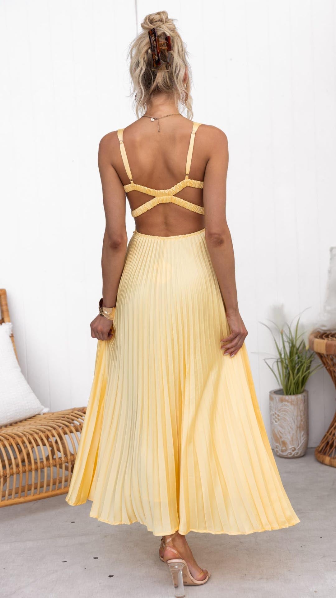 Valeria V-Neck Pleated Maxi Dress