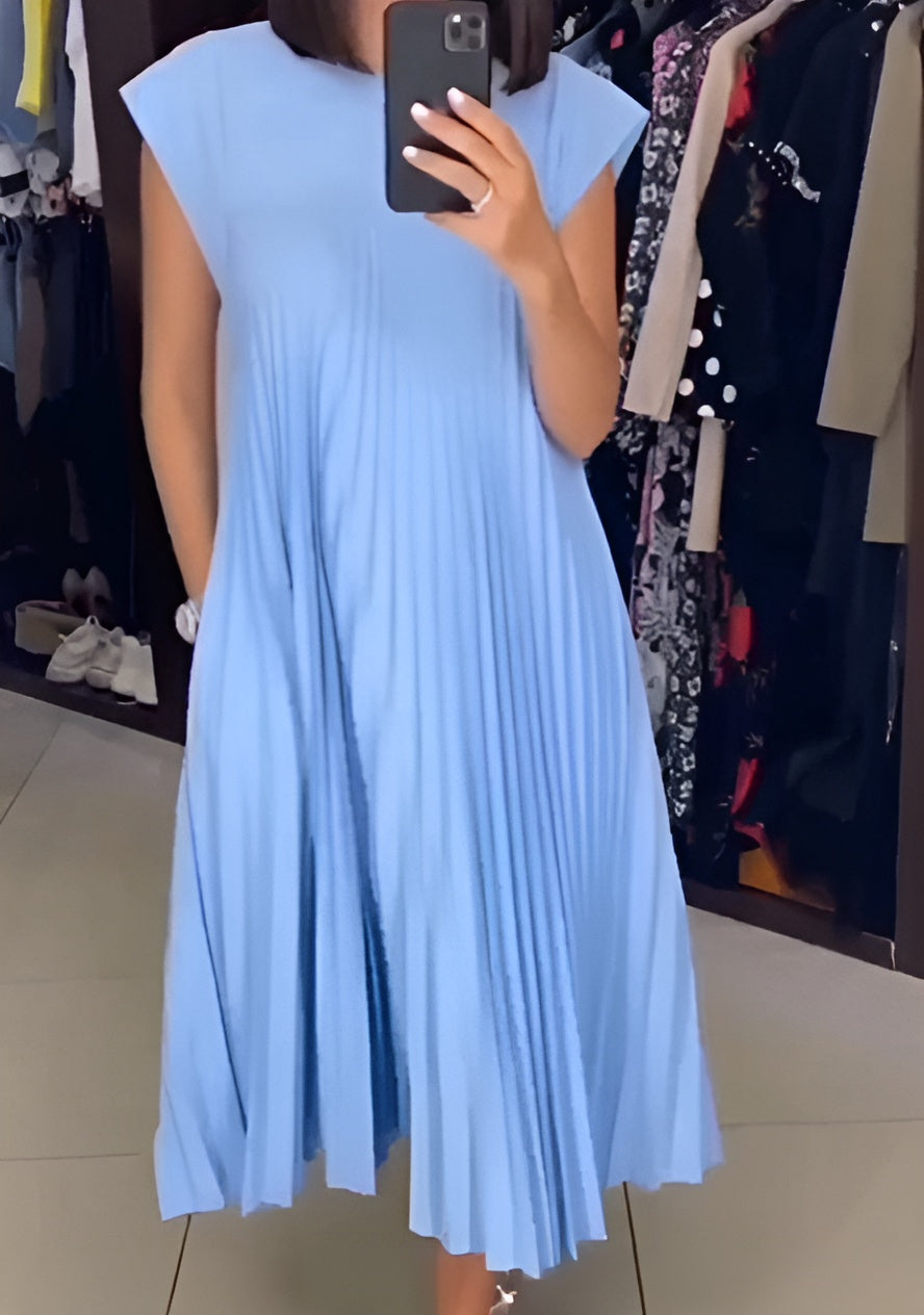 Serena Pleated Round Neck Maxi Dress