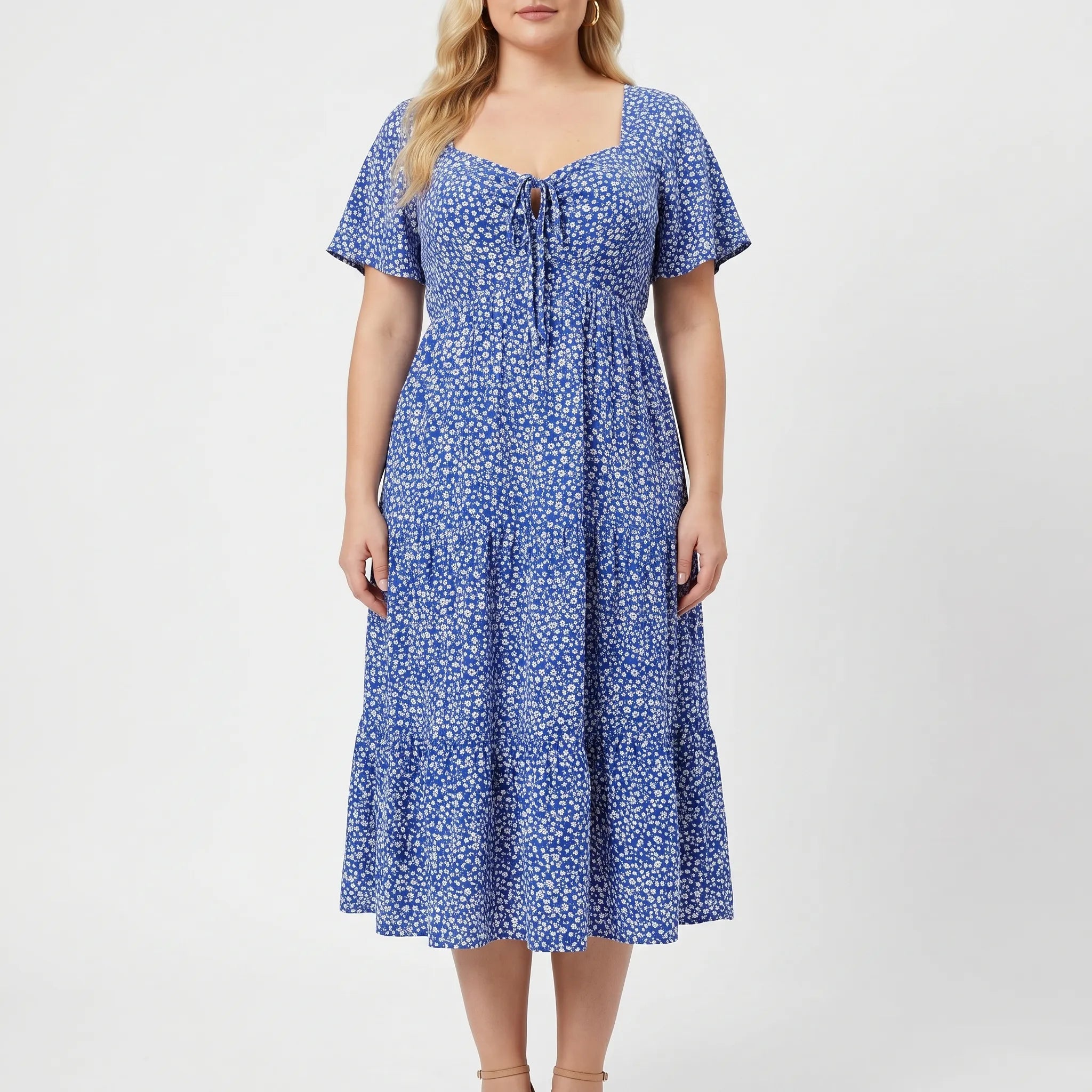 Rosalind Tiered Midi Dress with Sweetheart Neckline