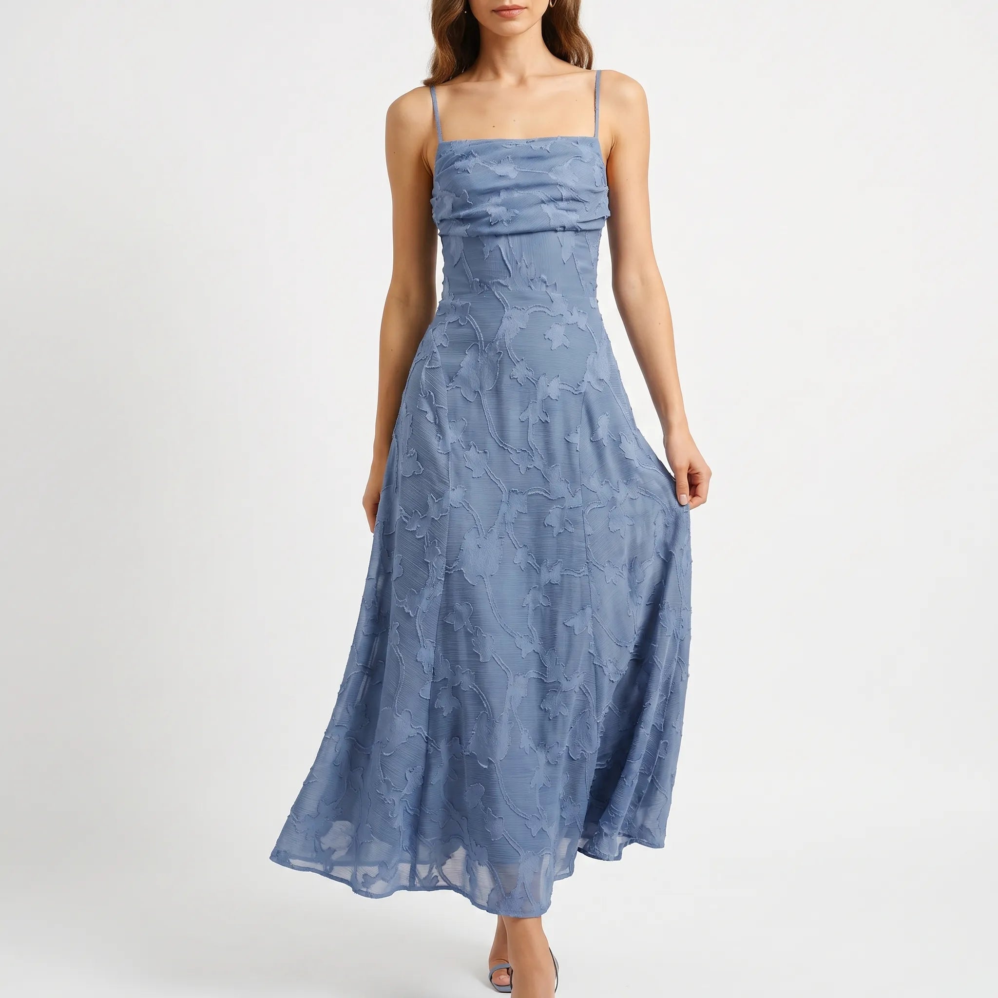 Valeria Square Neck Floral Jacquard Maxi Dress
