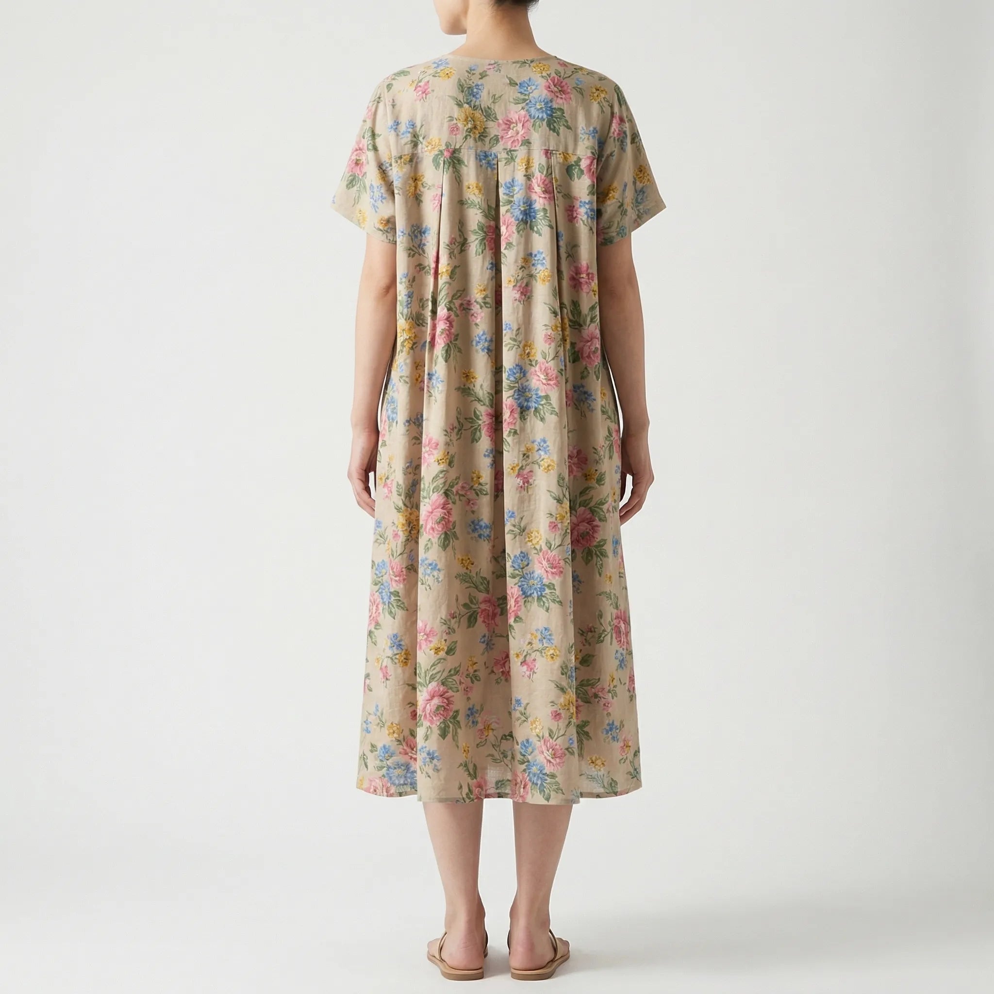 Calista Linen Cotton Floral Print Maxi Dress