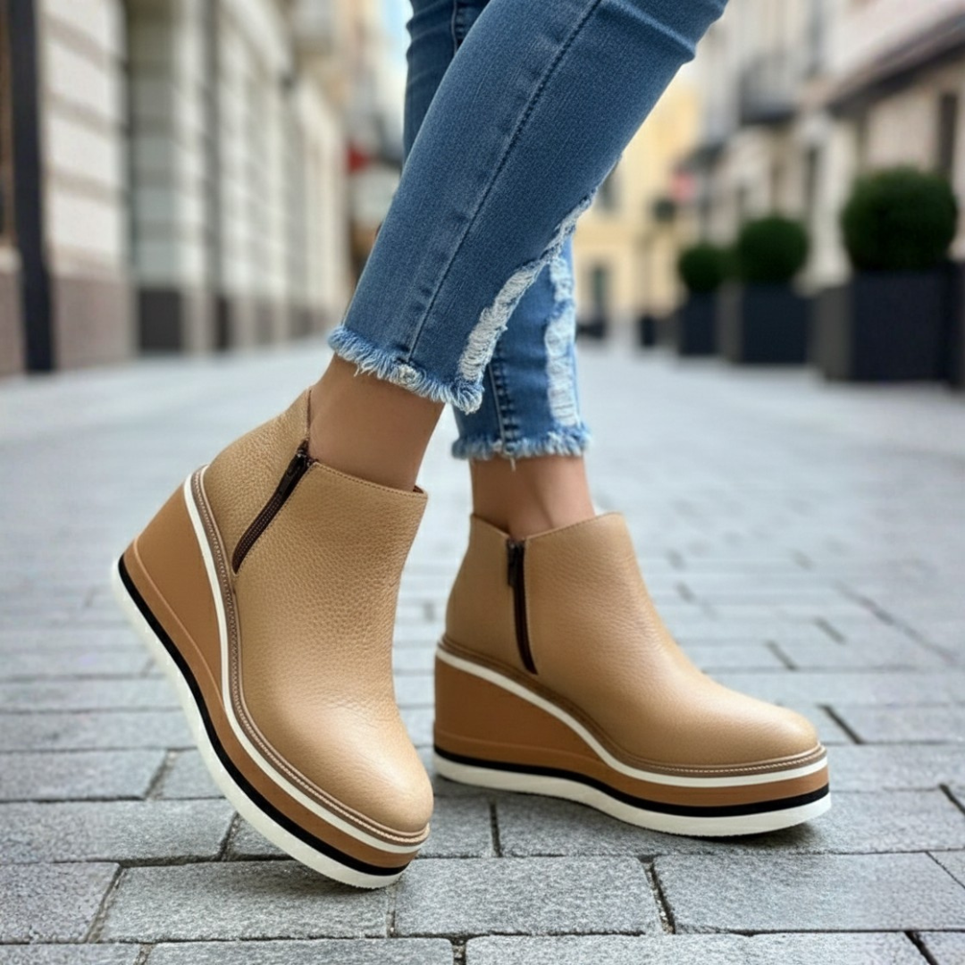 Clifton Orthopedic Wedge Heel Leather Ankle Boots Womens