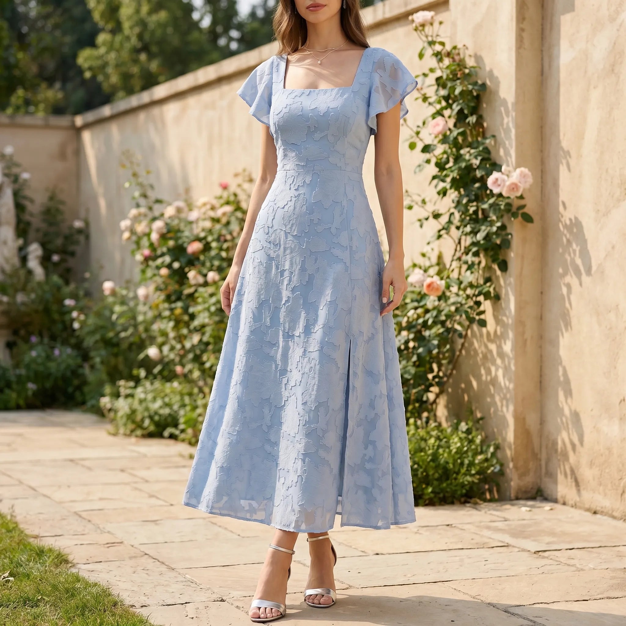 Valentina Square Neck Floral Midi Dress