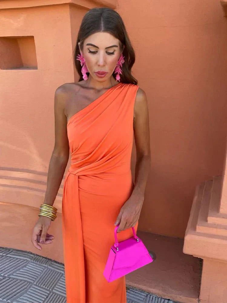 Sancia One Shoulder Orange Maxi Dress