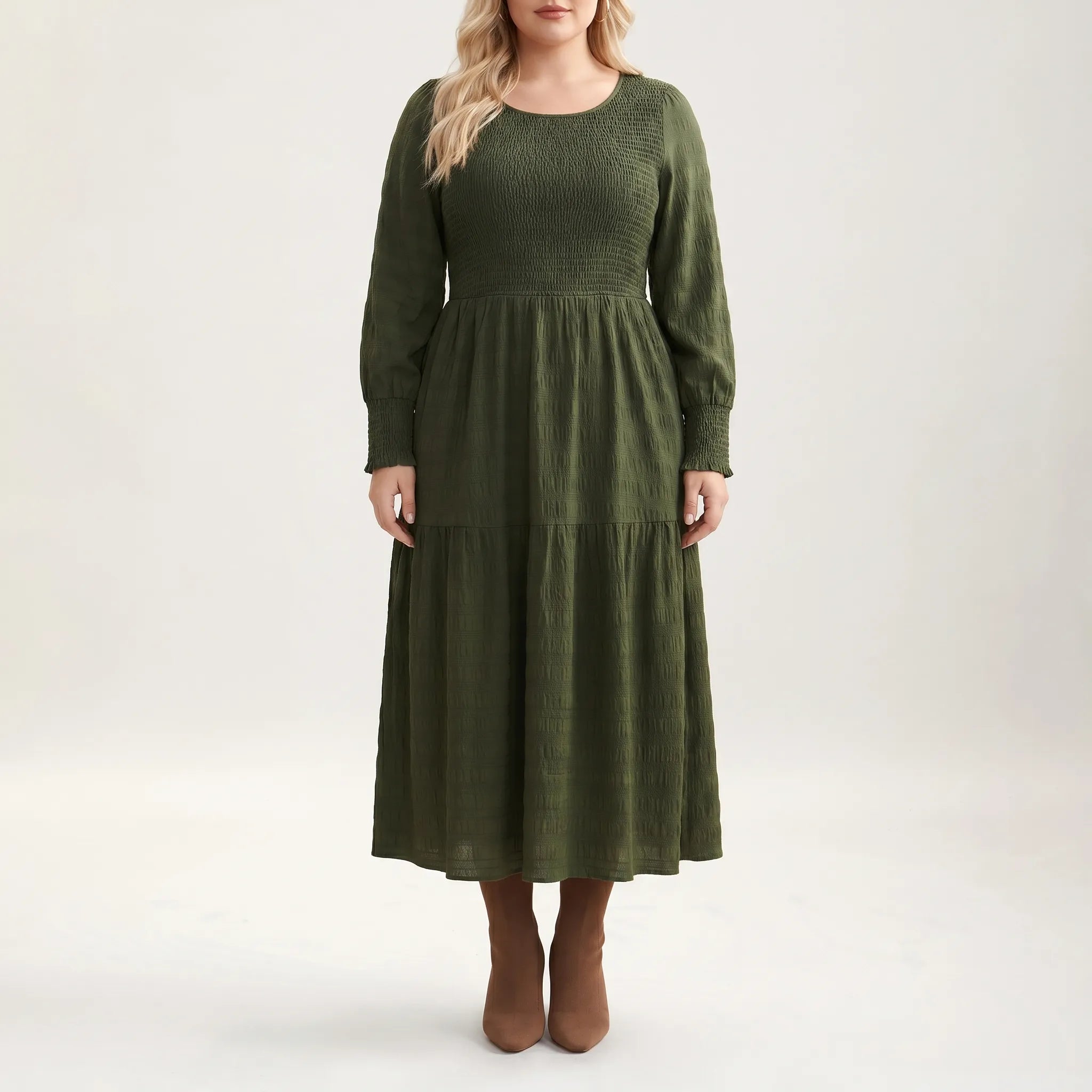 Larkin Shirred Bodice Tiered Midi Dress