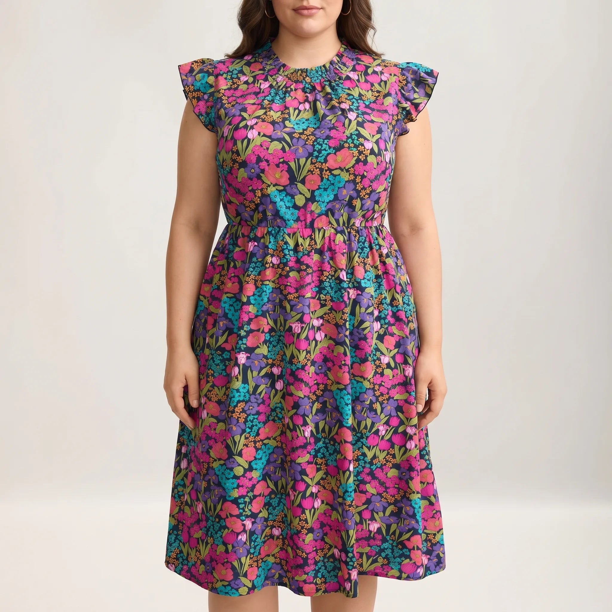 Celestia Floral Print Shirred Midi Dress
