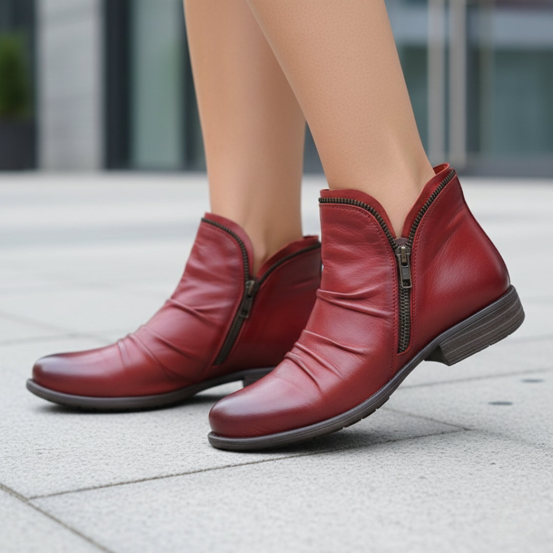 Caldwell Orthopedic Faux Leather Ruched Ankle Boots